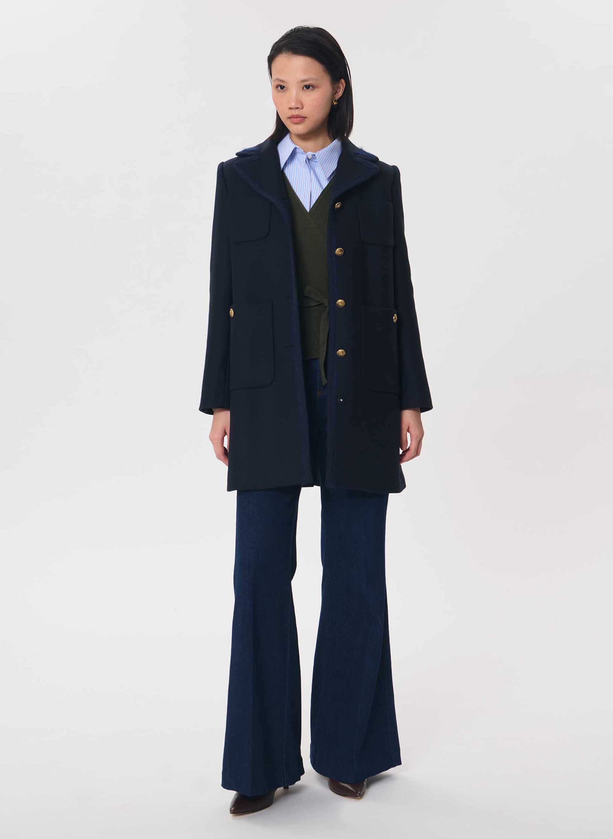 Manteau droit boutonné en laine mélangée TARA JARMON Bleu