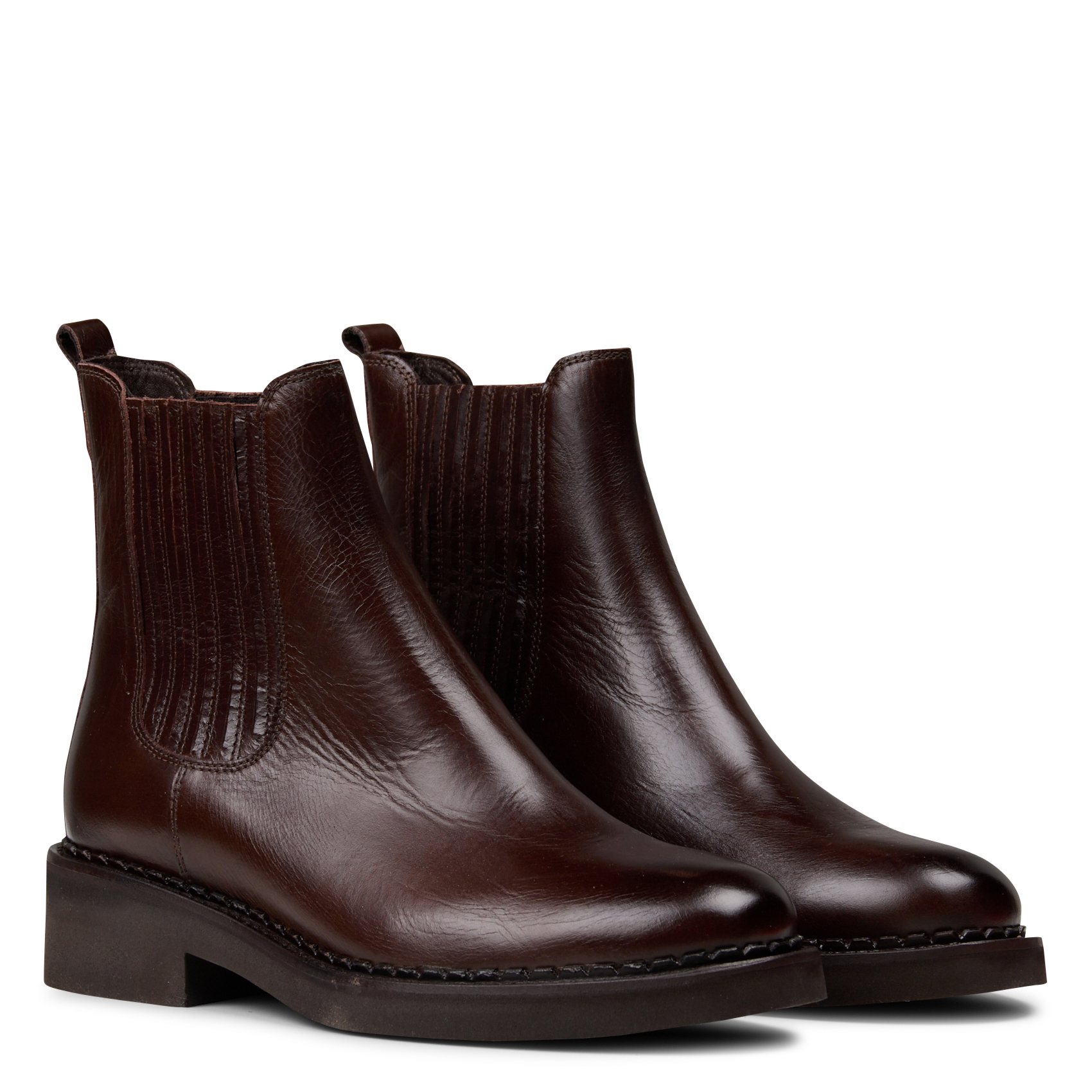 Round-toe leather ankle boots BOCAGE Brown