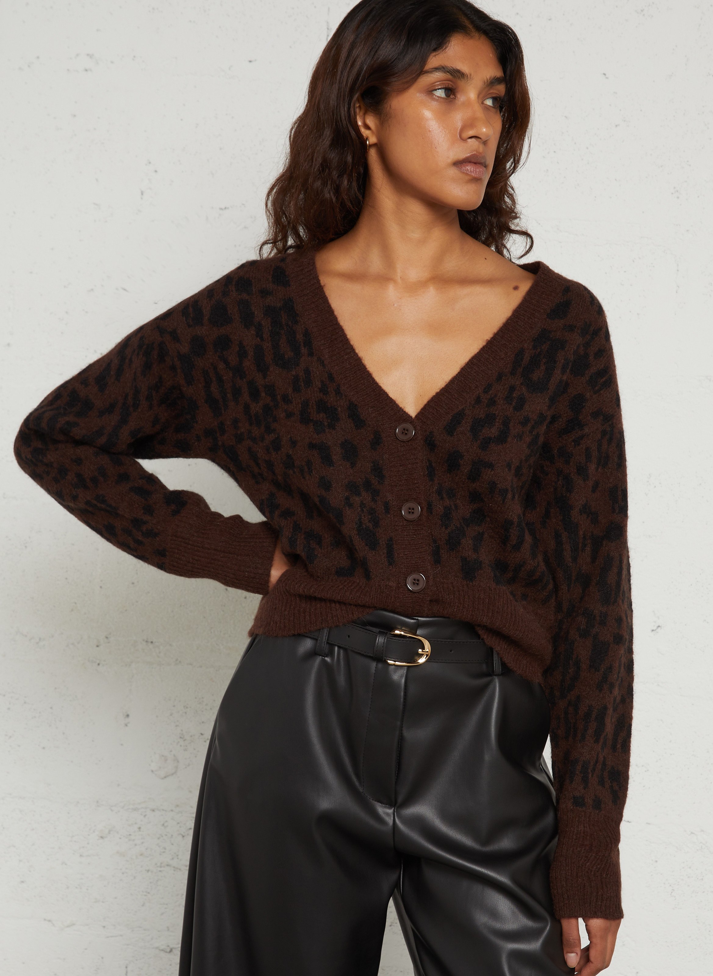 Printed wool blend cardigan IKKS Brown