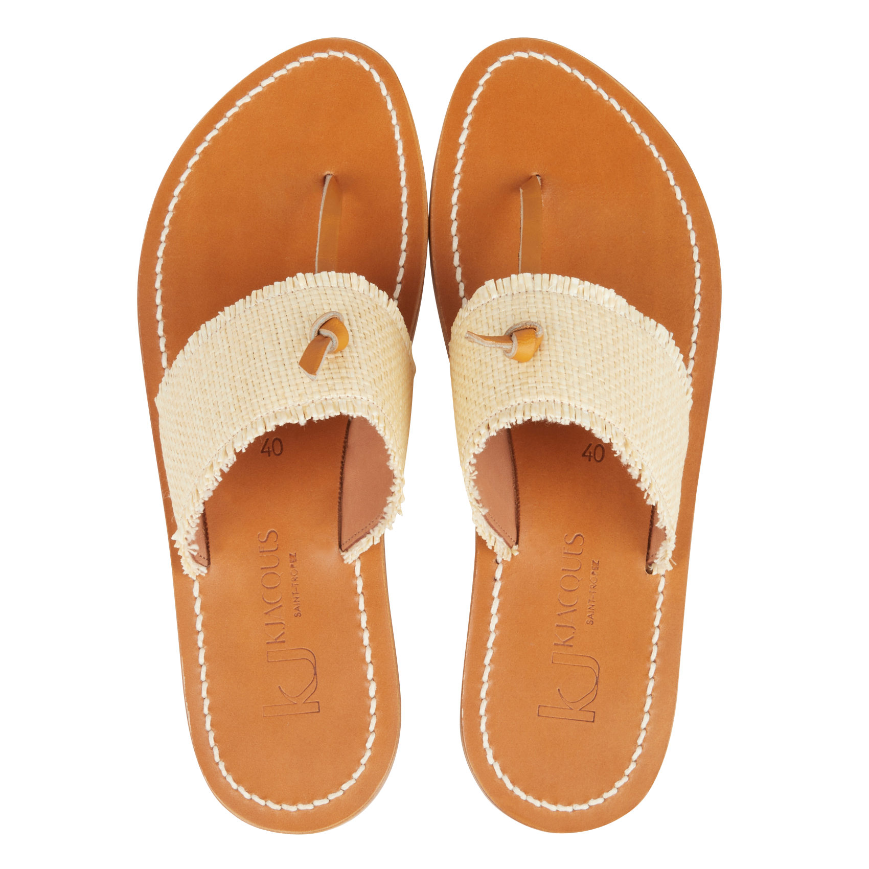 Flat leather sandals K JACQUES Brown