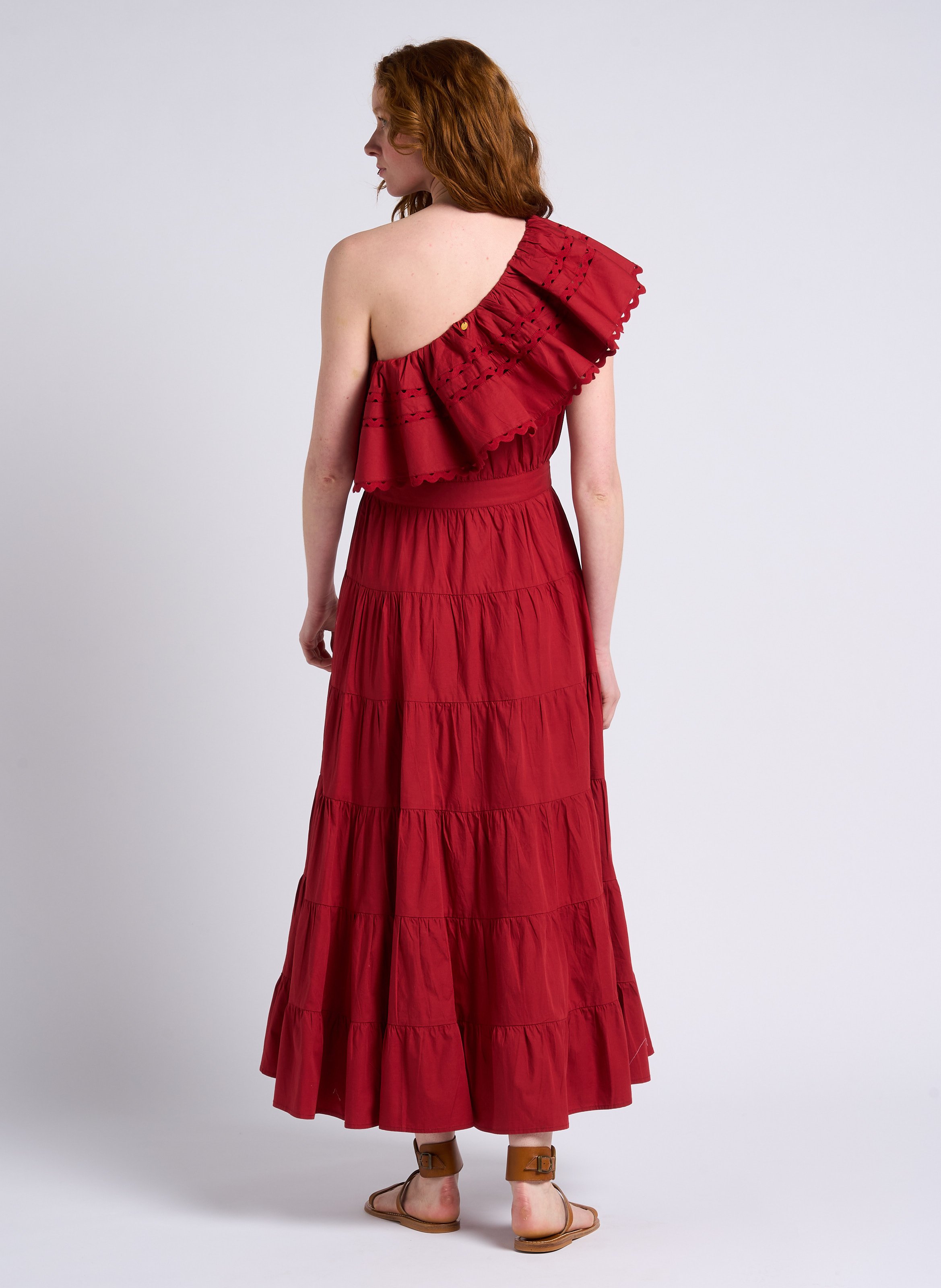 Long asymmetric Bardot collar cotton dress ANTIK BATIK Brown