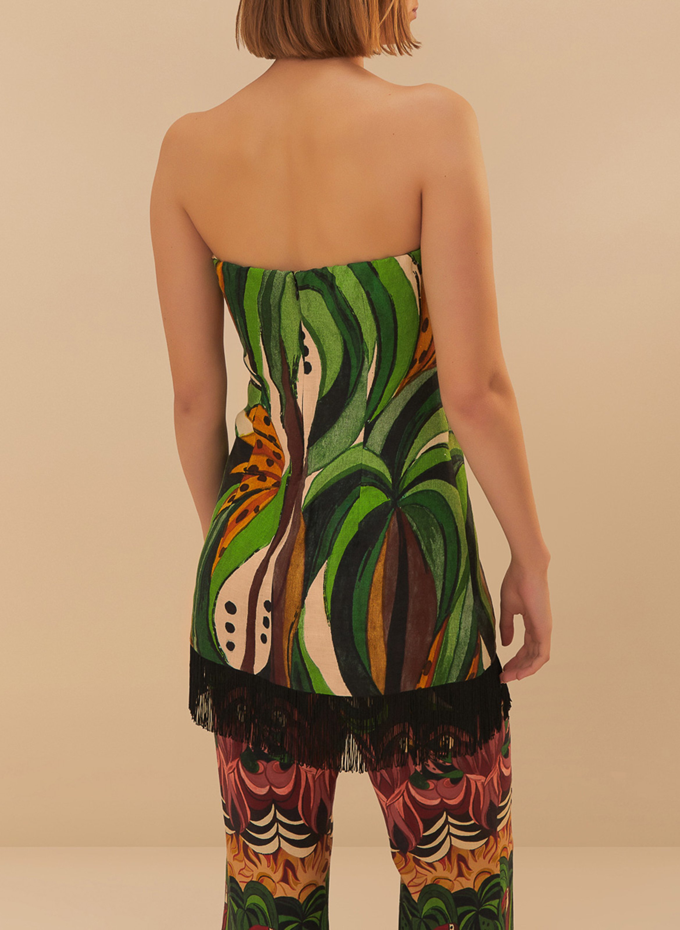 Bustier imprimé à finitions franges FARM RIO Multicolore