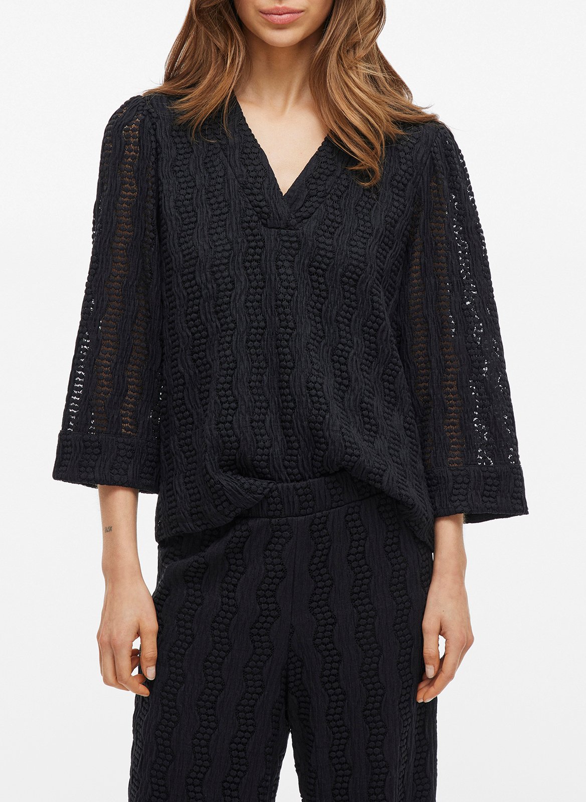 Ribbed cotton-blend V-neck cardigan VILA Black