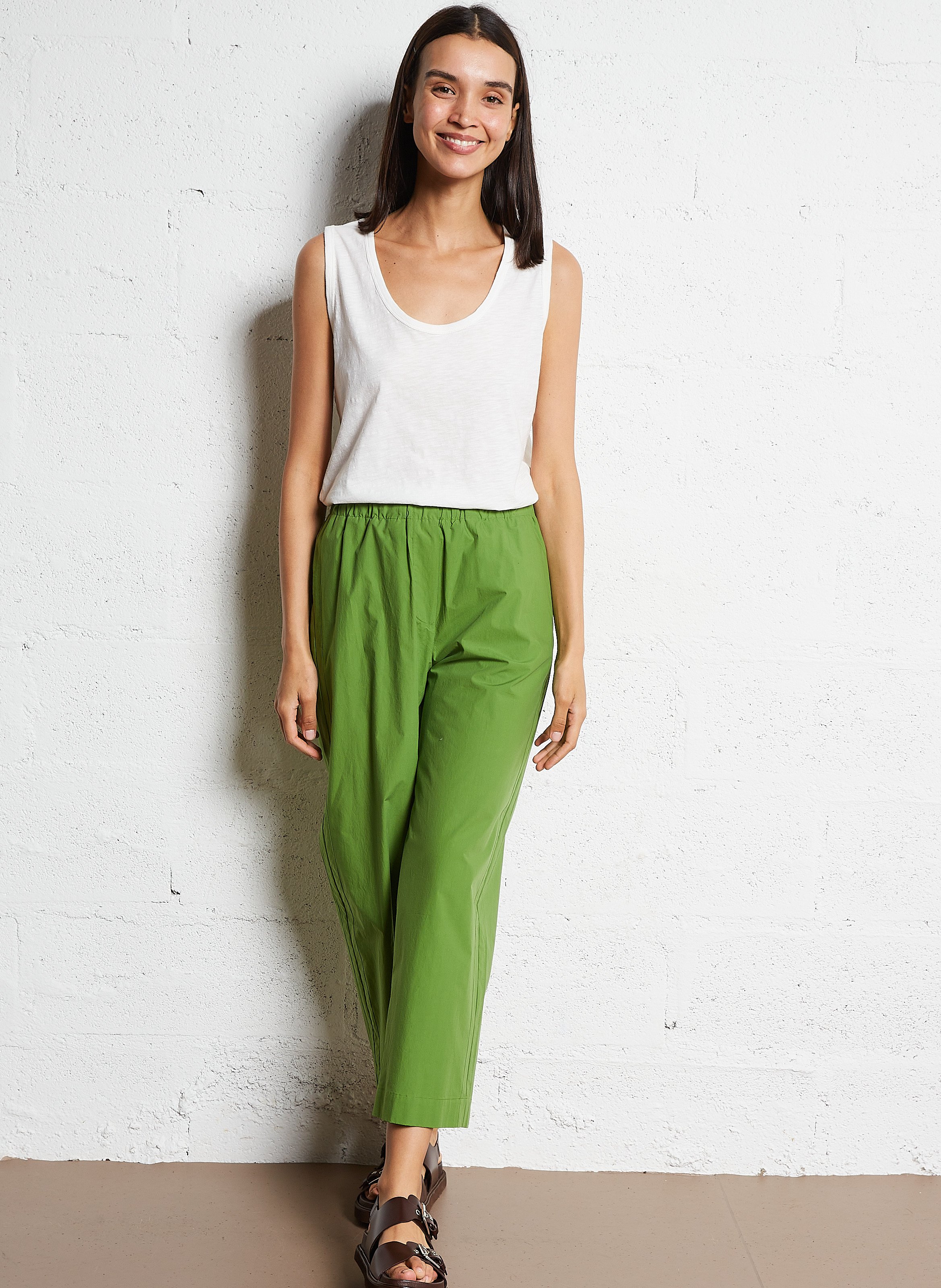 Wijde broek van katoen met hoge taille BELLEPIECE Groen