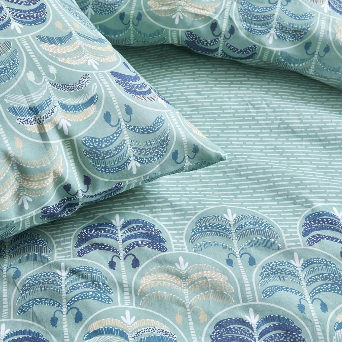 Printed cotton bed set Green