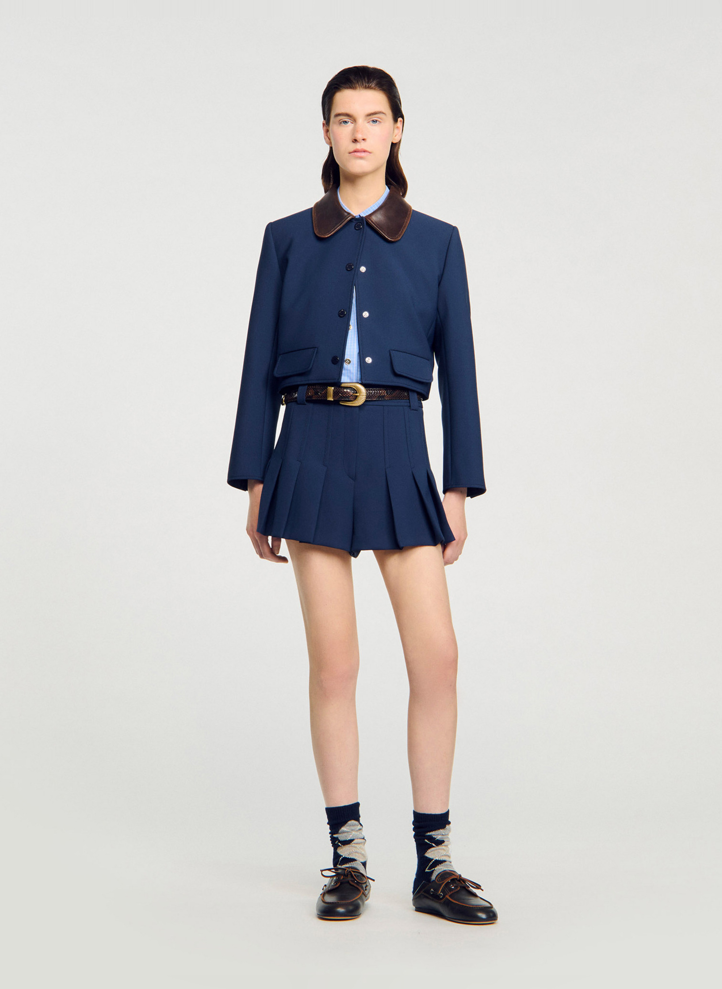 Short court plissé SANDRO Bleu