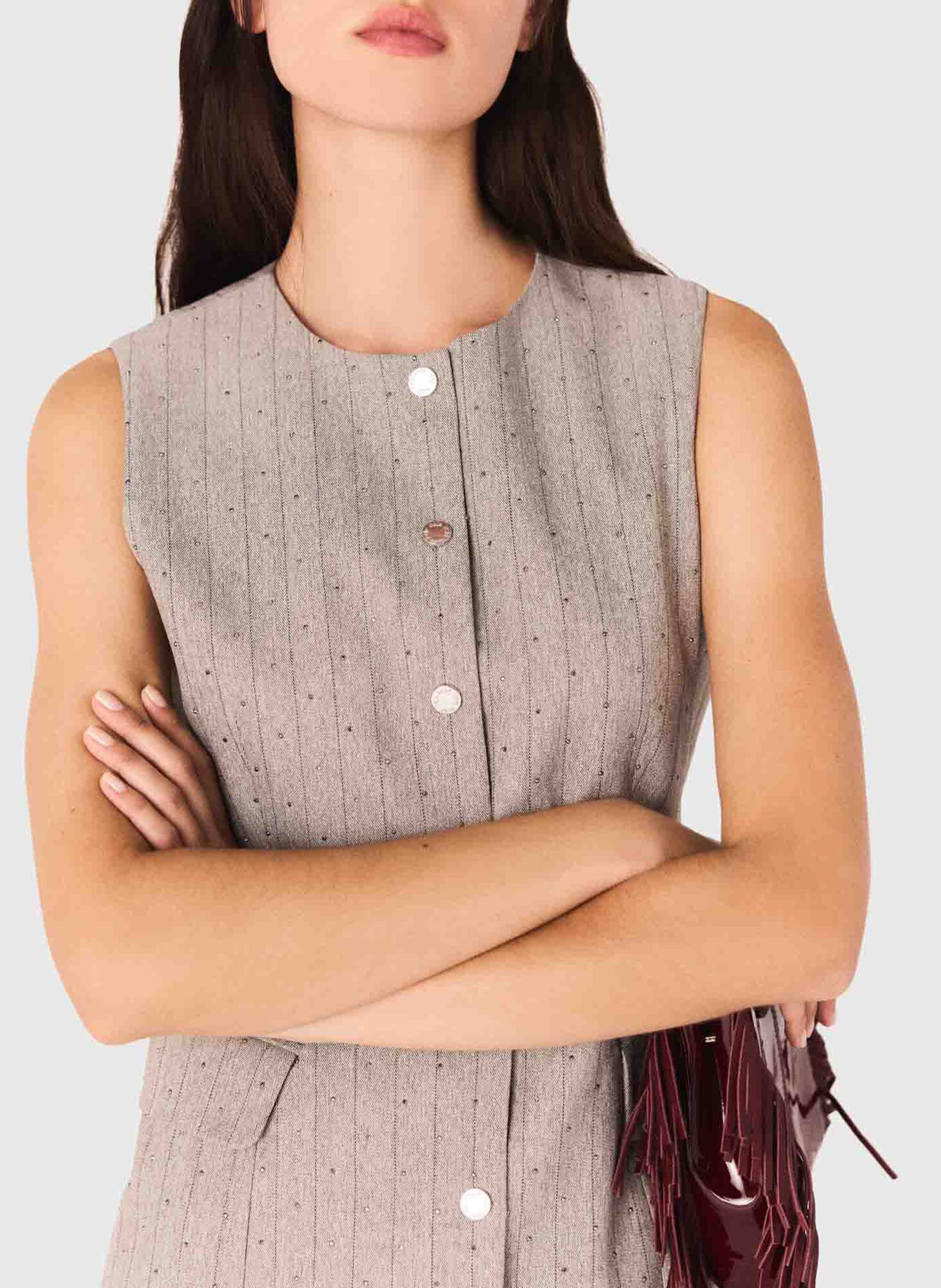 Short straight striped wool dress MAJE Grey