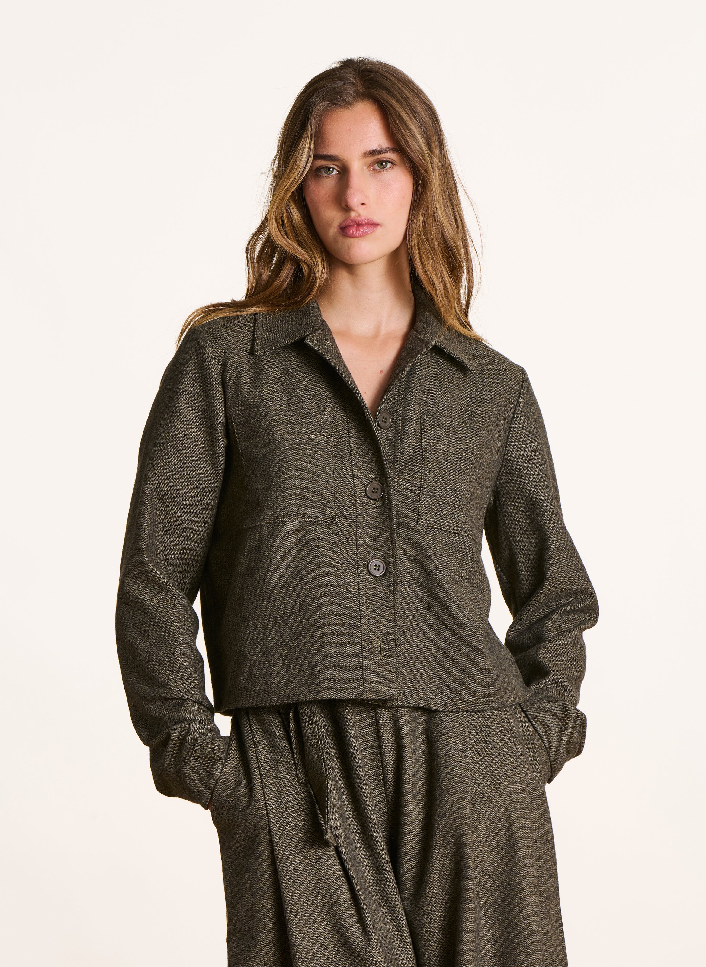 Jacket with shirt collar in blended cotton LA FEE MARABOUTEE Brown