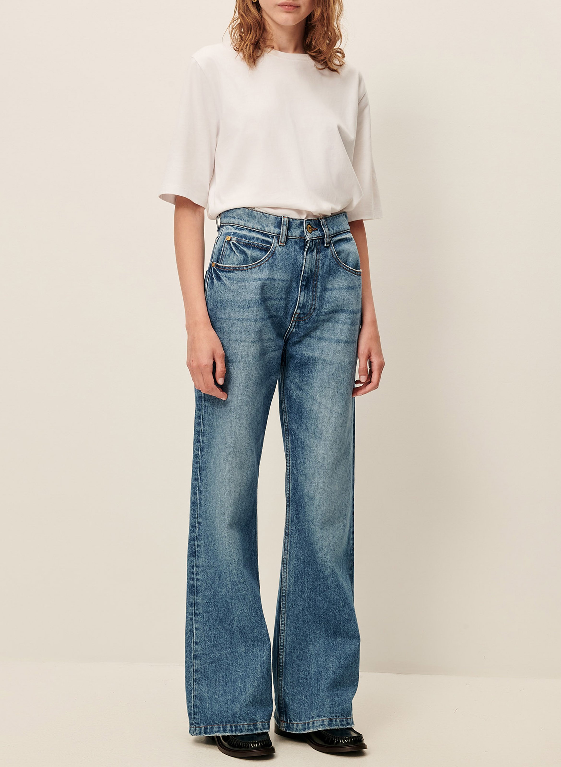 Bootcut stretchjeans met verwassen look   SESSUN Blauw