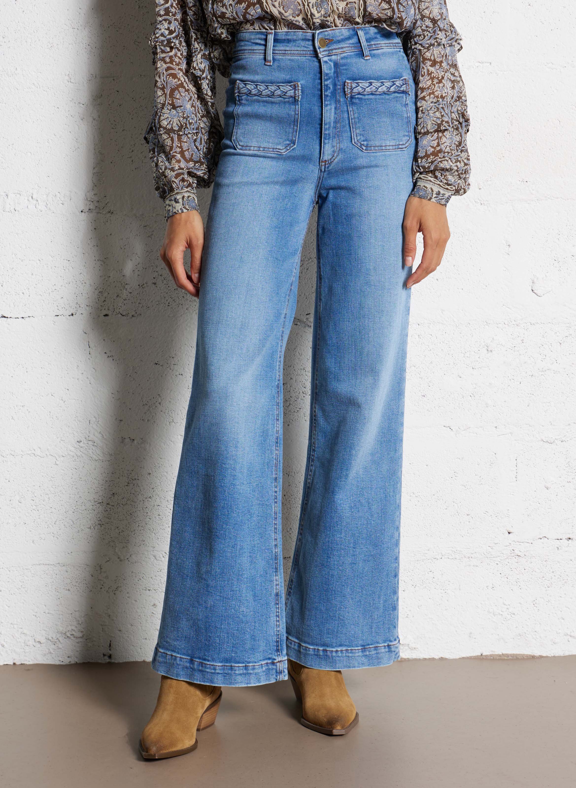 Wijde uitlopende jeans met gevlochten zakken MAISON HOTEL Blauw