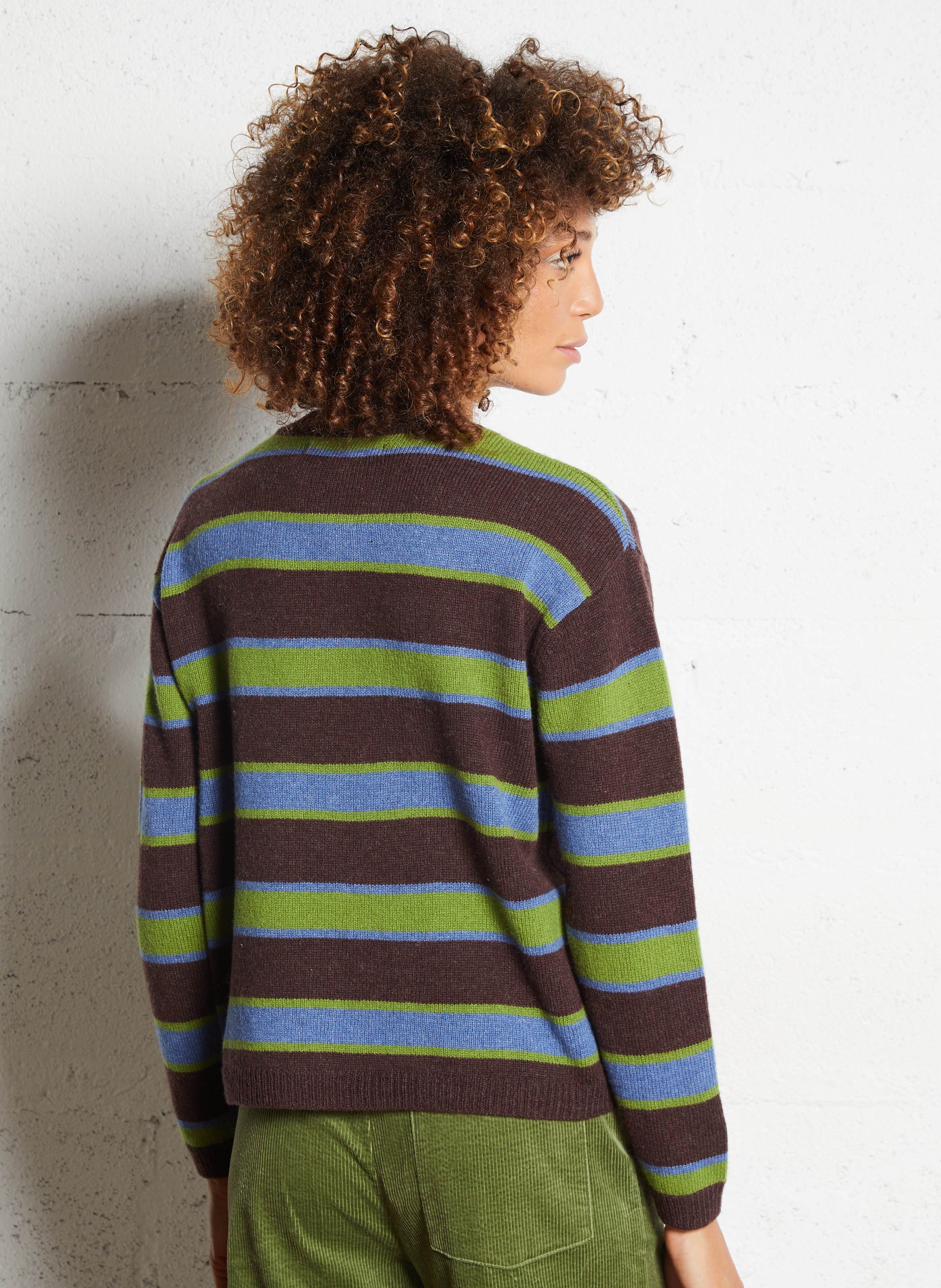 Pull oversize col rond rayé en laine mélangée NICE THINGS Marron