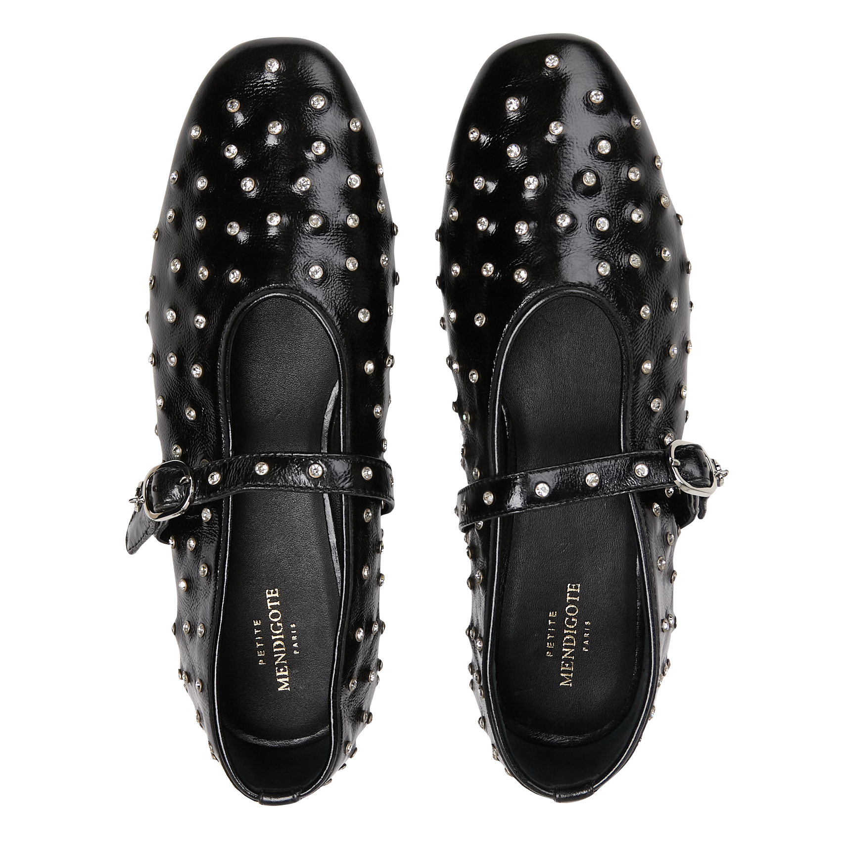 Flat ballet flats with rhinestones in patent leather PETITE MENDIGOTE Black