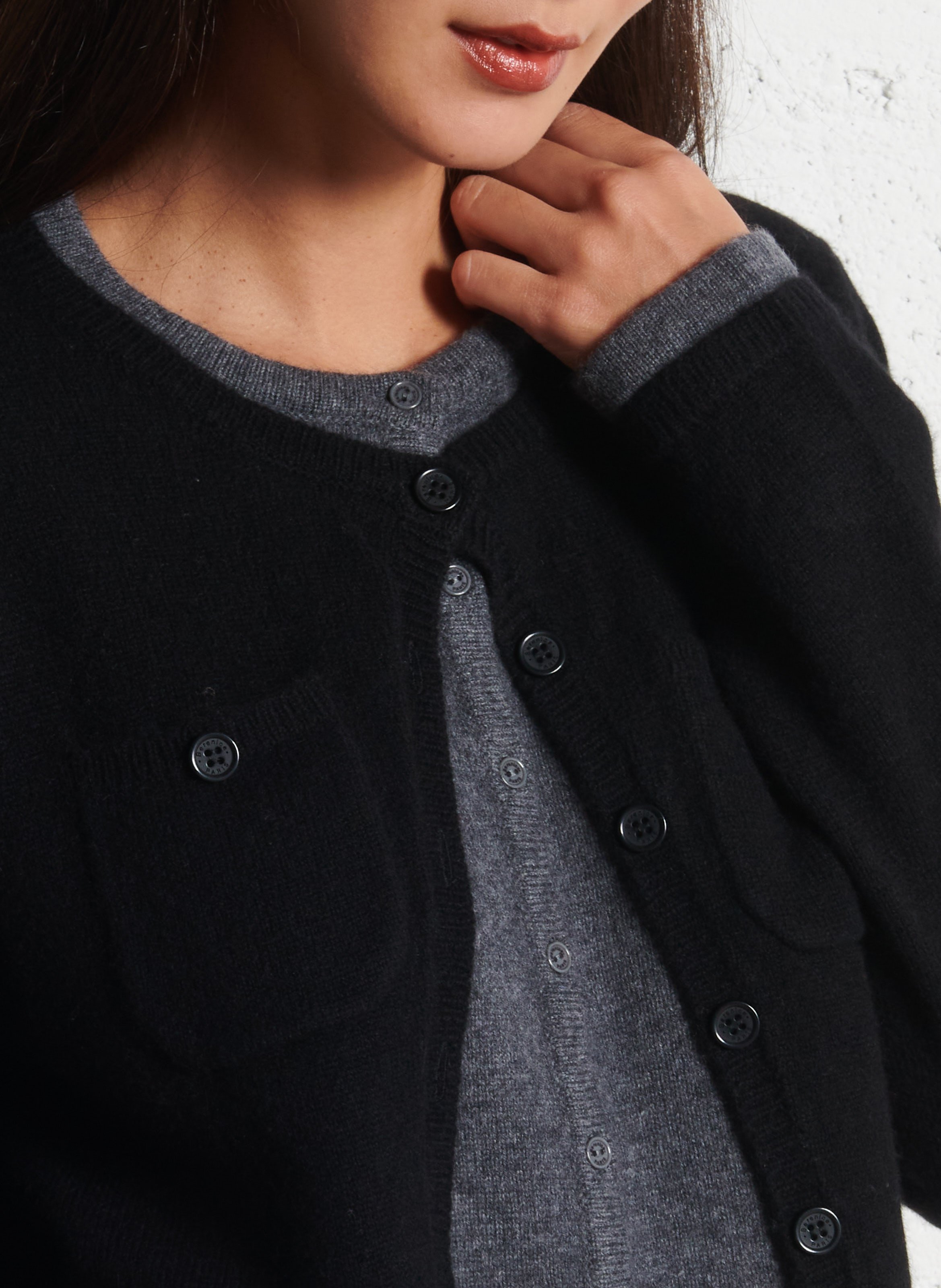 Rundhalsausschnittweste aus Wolle und Kaschmirgemisch BERENICE Schwarz