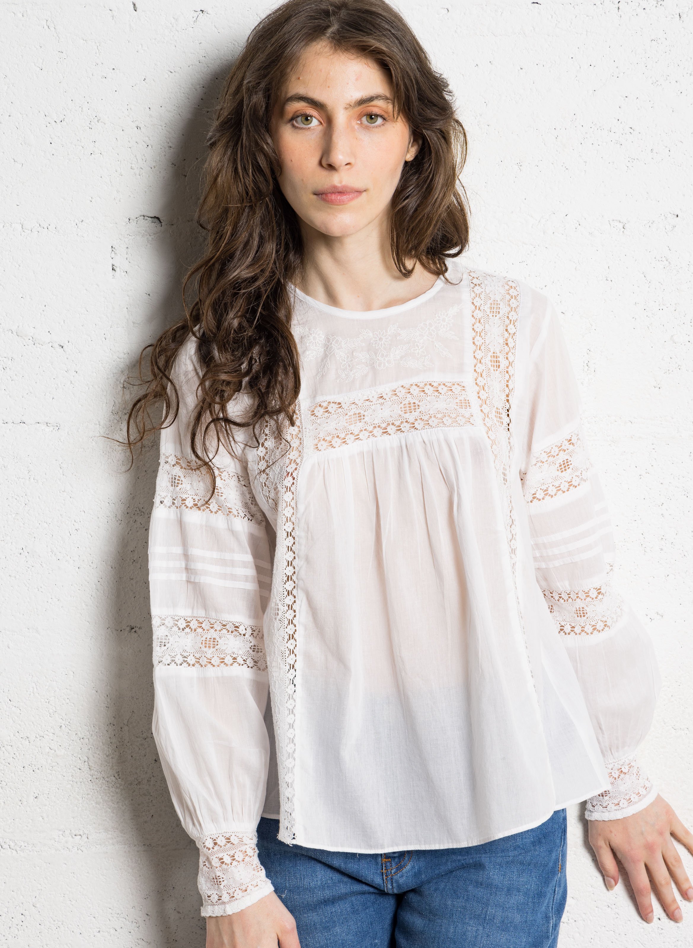 Chemise droite unie en dentelle  SUD EXPRESS Blanc