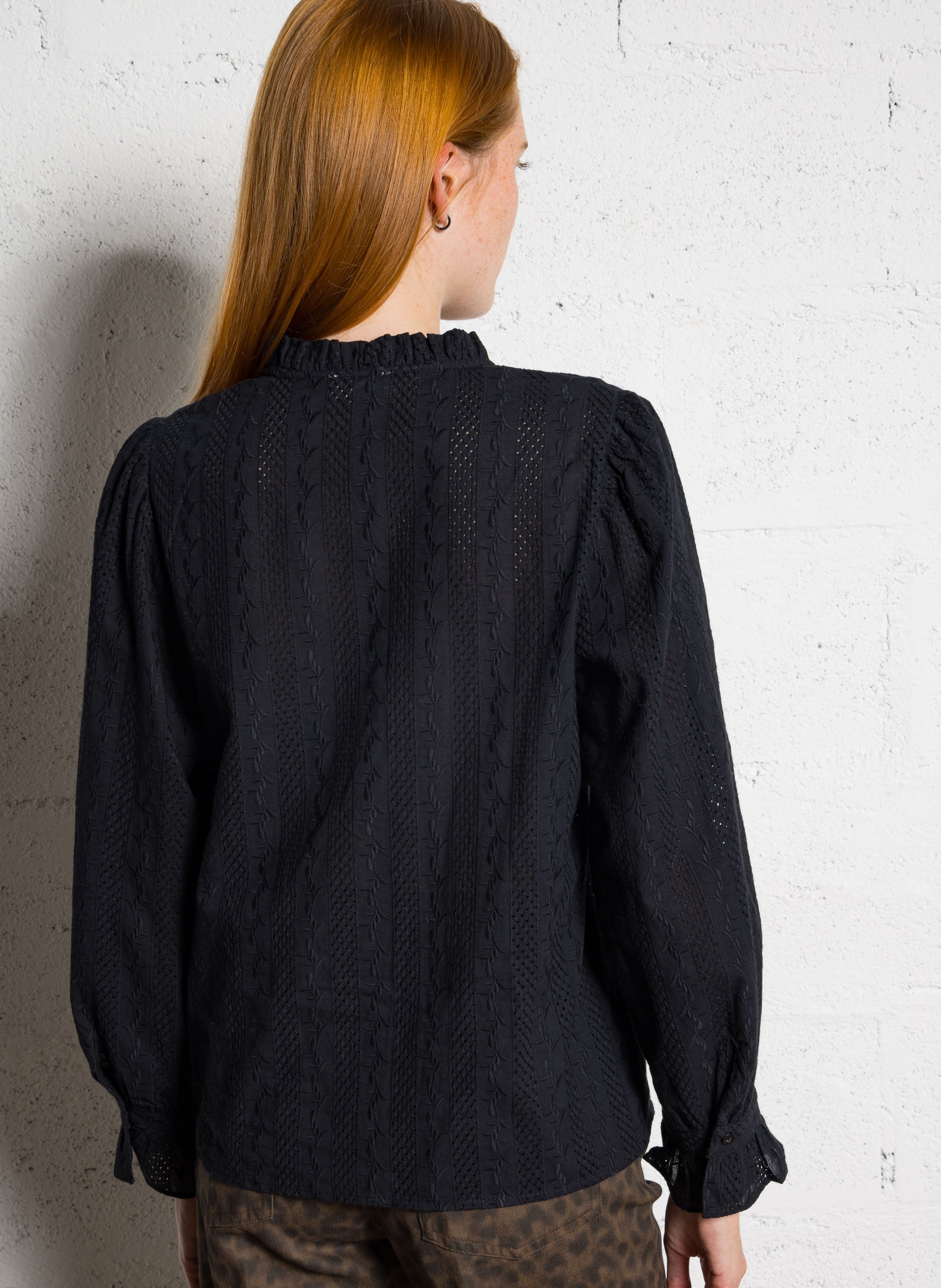 Gerade geschnittene Baumwollbluse mit V-Ausschnitt THE KORNER Schwarz