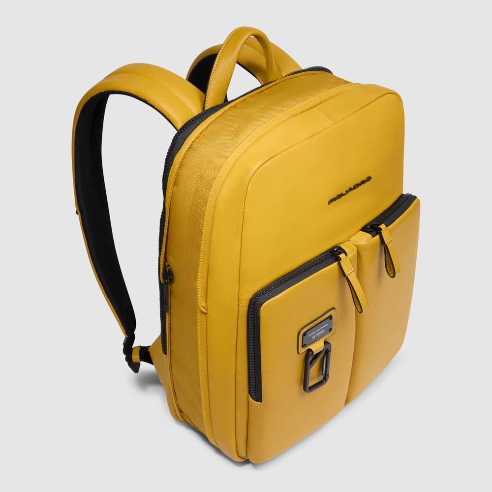 Slim backpack for computer and iPad® with shockproof and RFID protection, expandable PIQUADRO Yellow