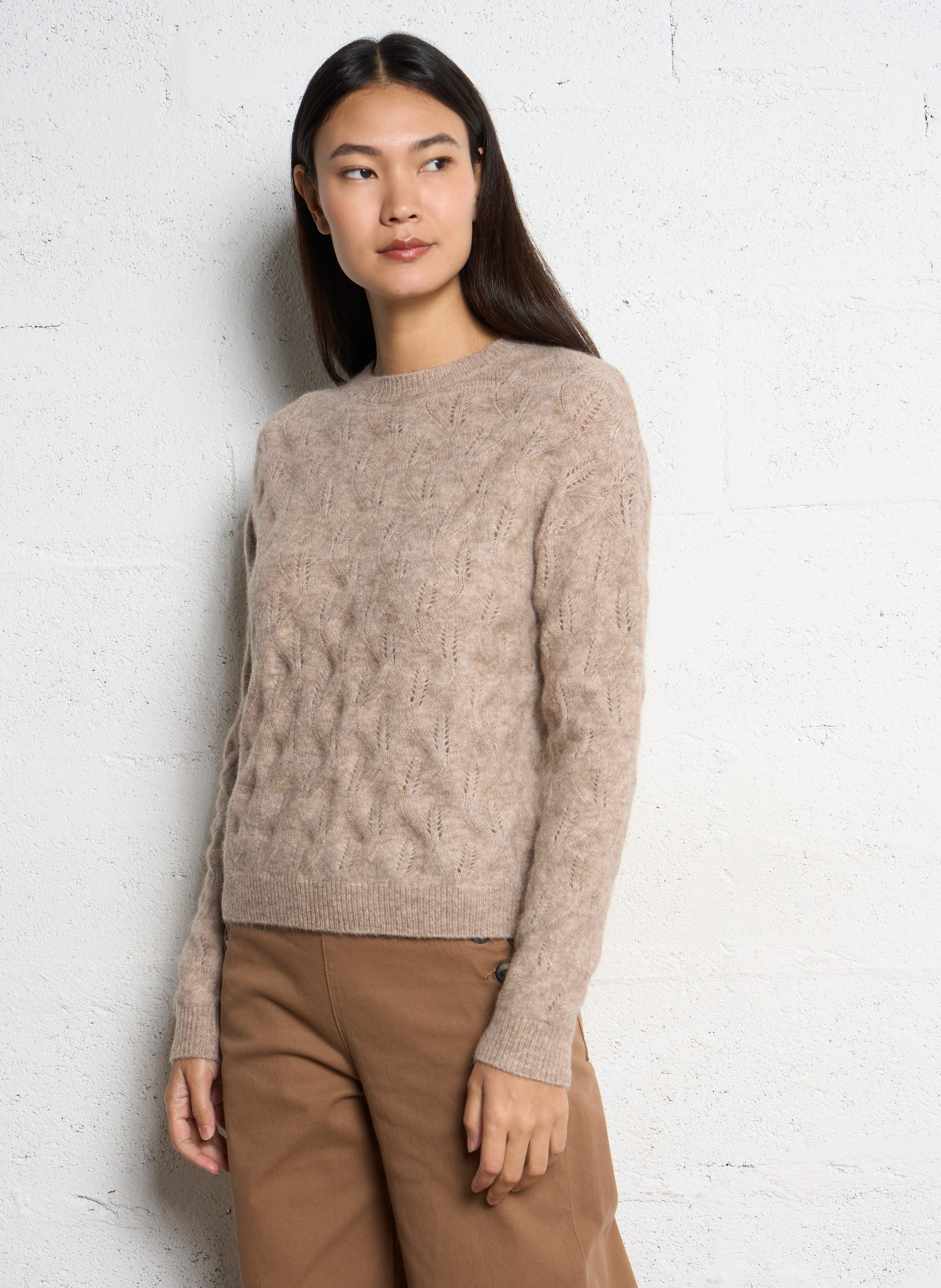 Oversized round neck sweater in wool and alpaca blend SUD EXPRESS Brown