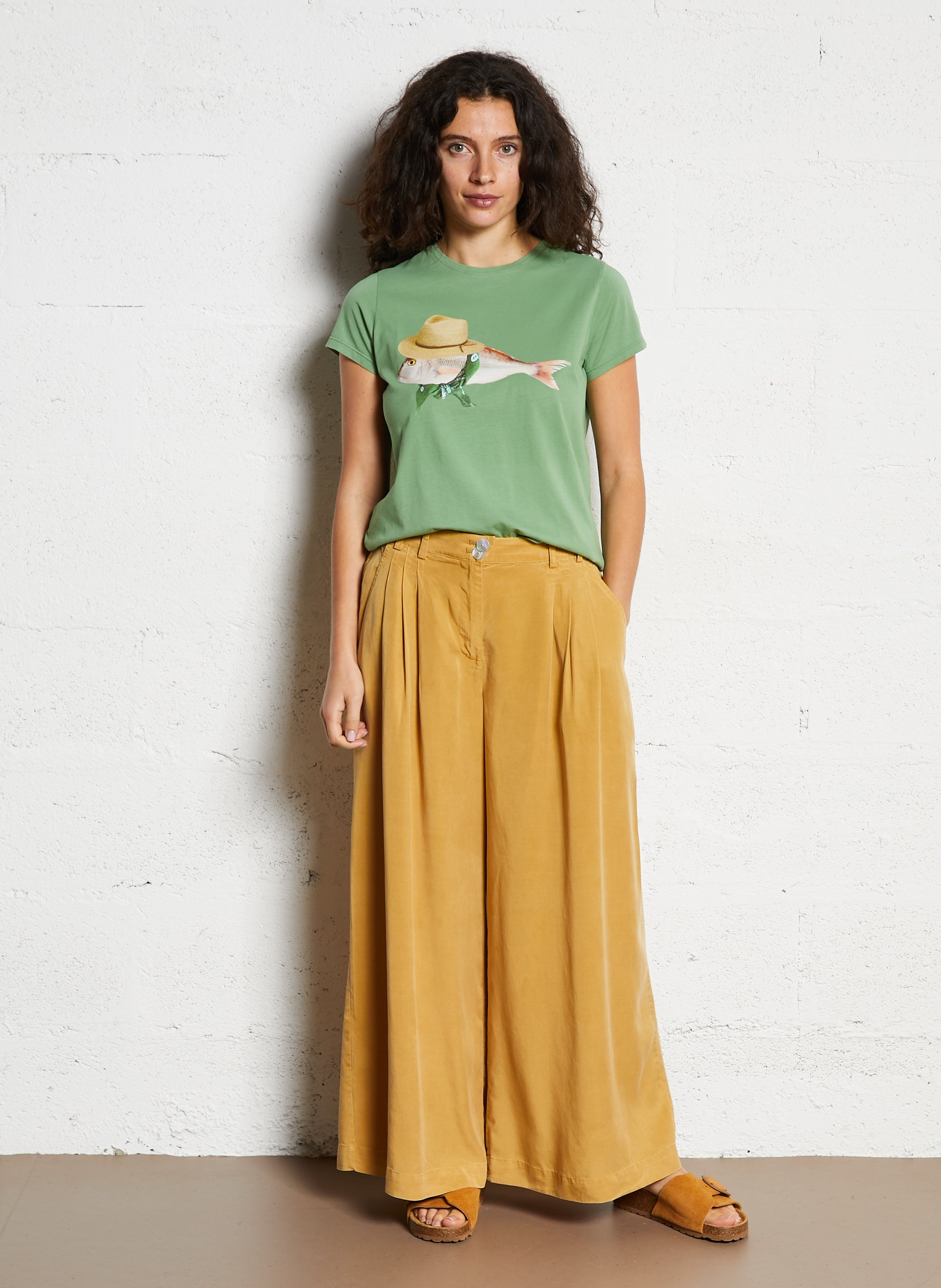 Round-neck printed cotton T-shirt NICE THINGS Green