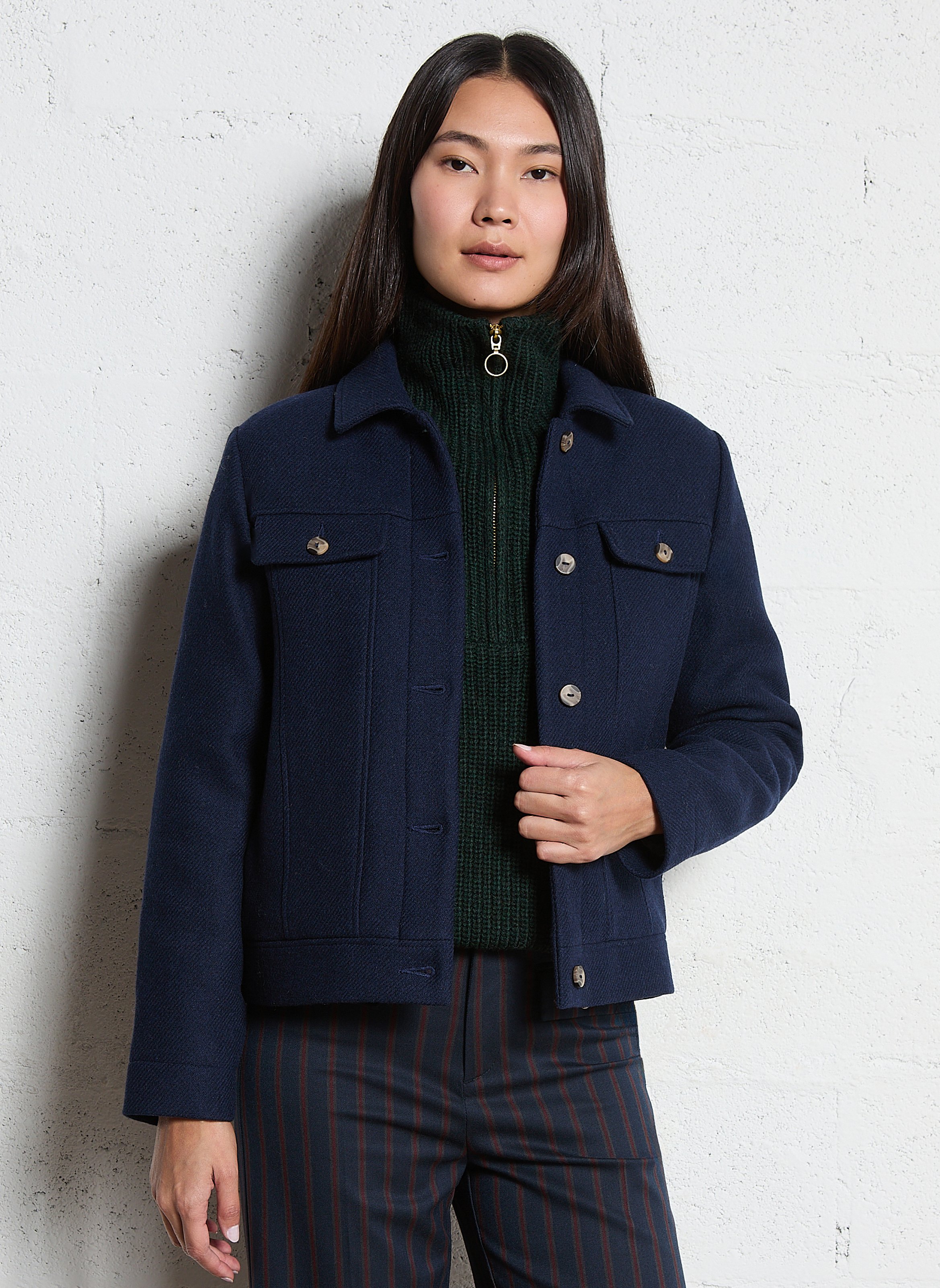 Veste droite col classique en laine mélangée I CODE