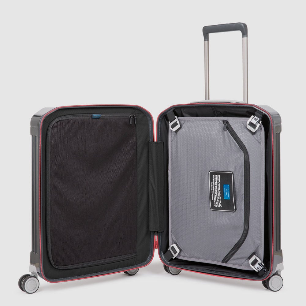 Cabin trolley suitcase with 4 wheels, TSA lock, and USB and USB type-C ports PIQUADRO Grey