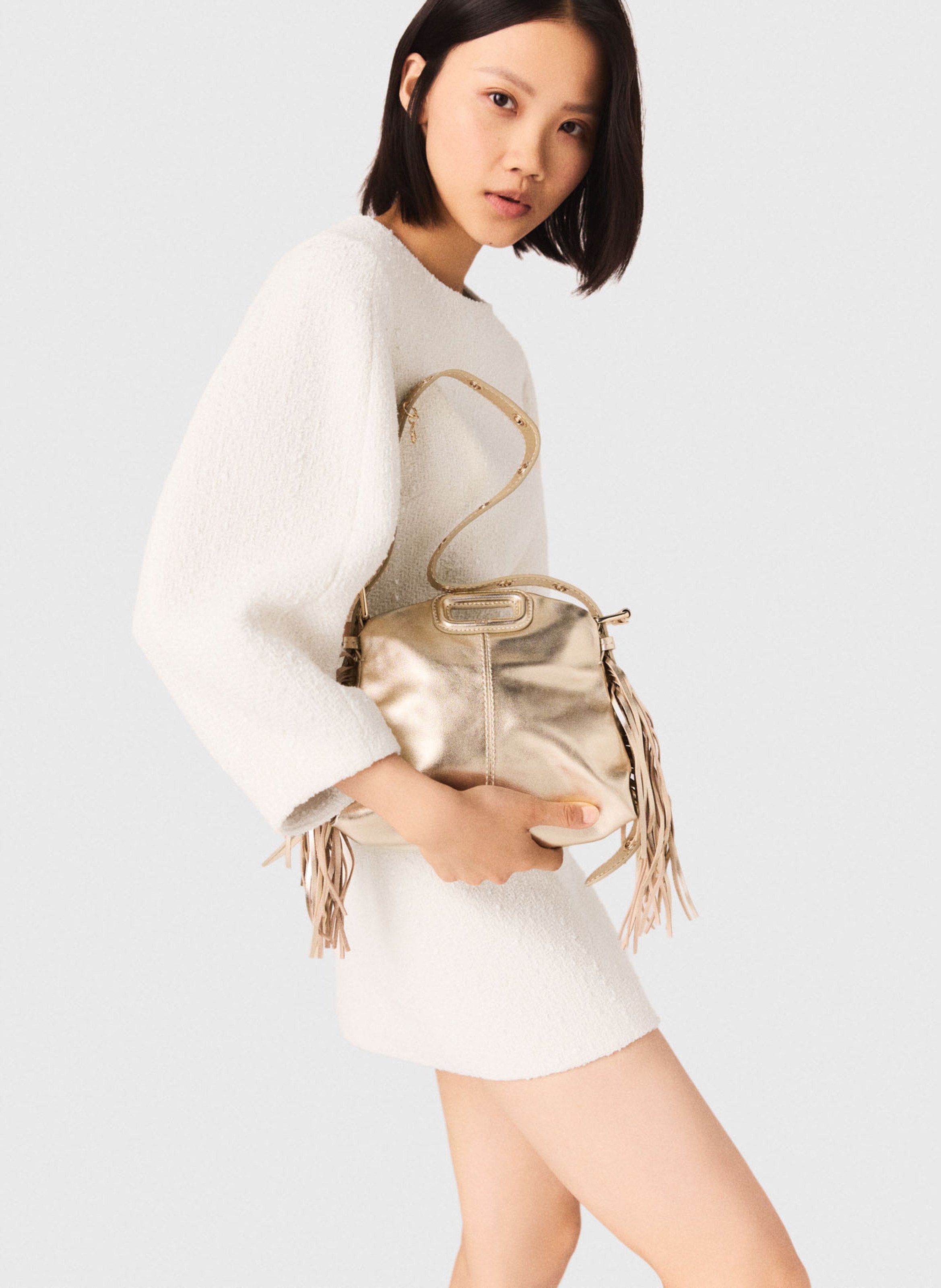 Sac bandoulière en cuir lisse MAJE Doré