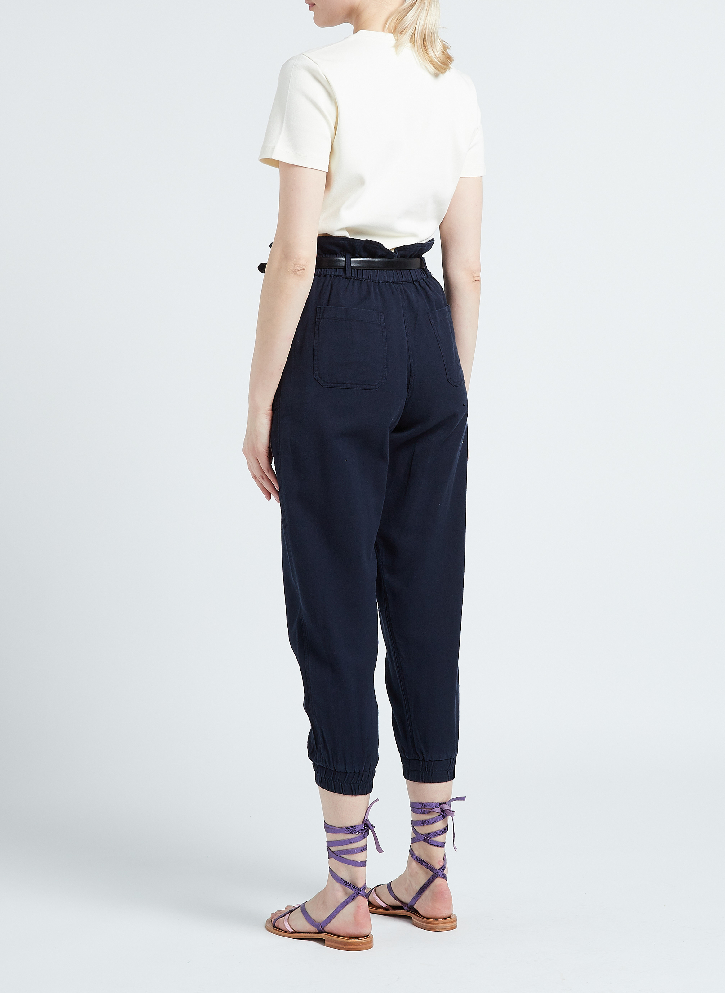 Platte, leren sandalen met open teen COULEUR POURPRE Violet