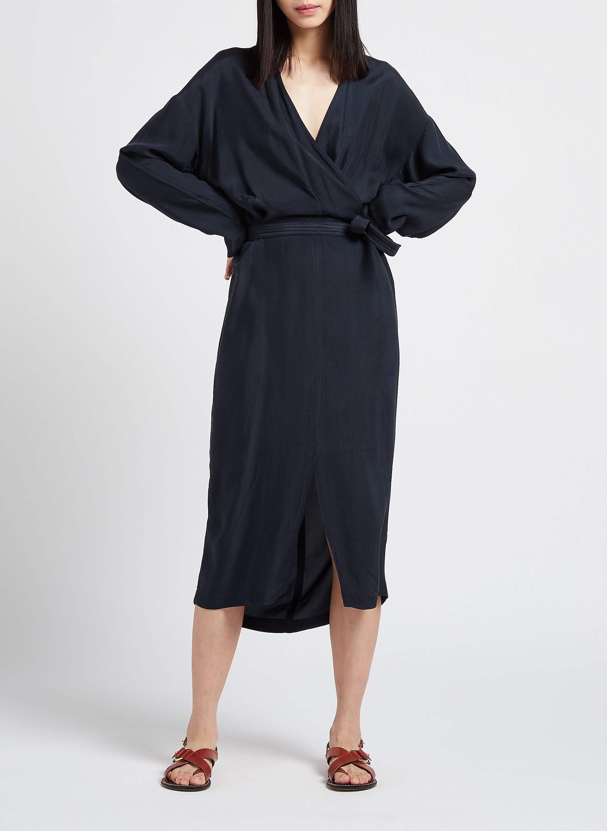 Belted V-neck midi dress HUMANOID Blue