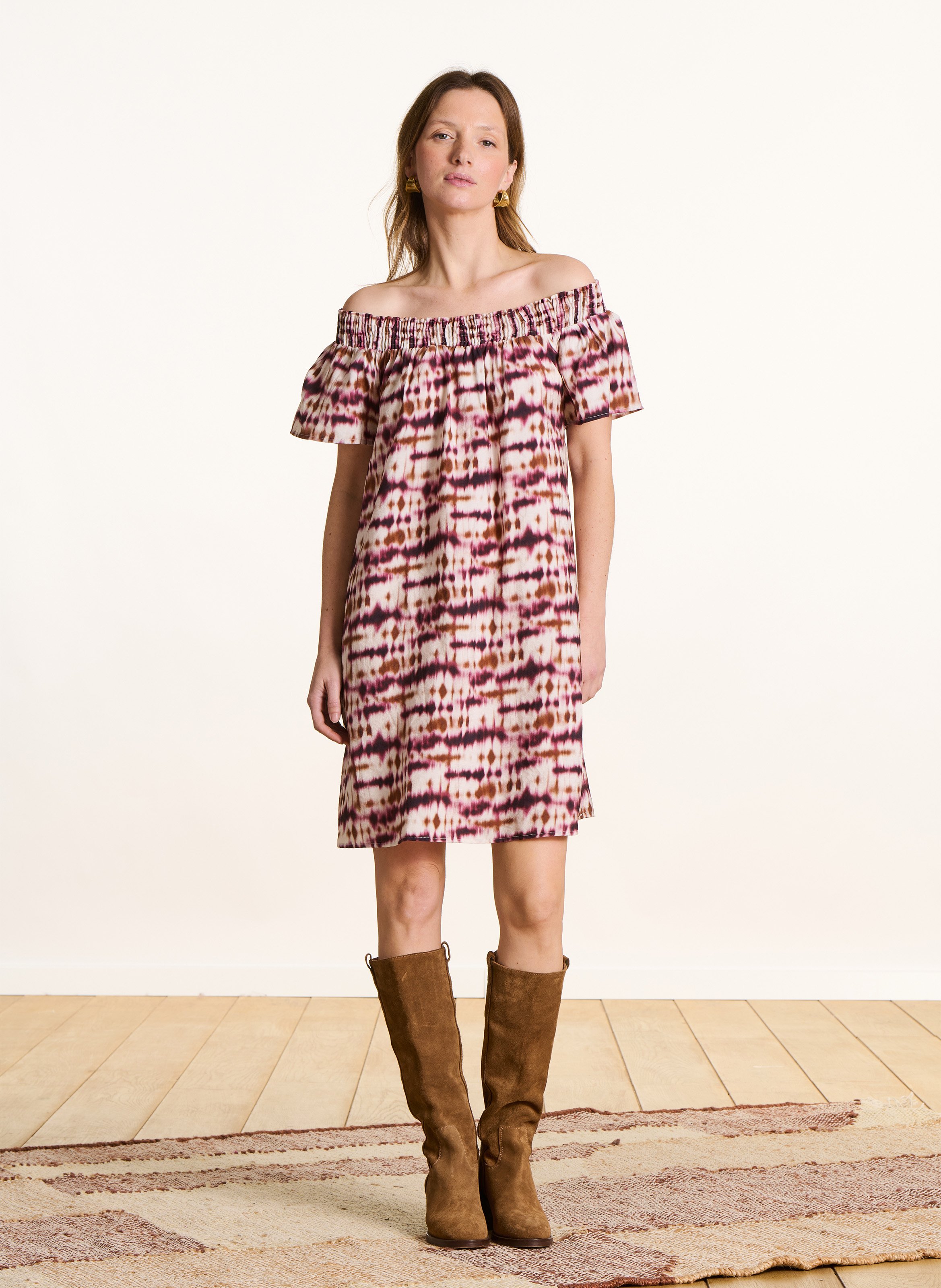 Robe courte off shoulder imprimée LA FEE MARABOUTEE Multicolore