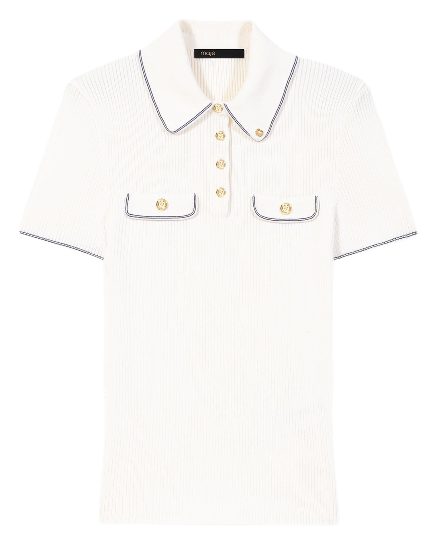 Pull ajusté col polo MAJE Beige