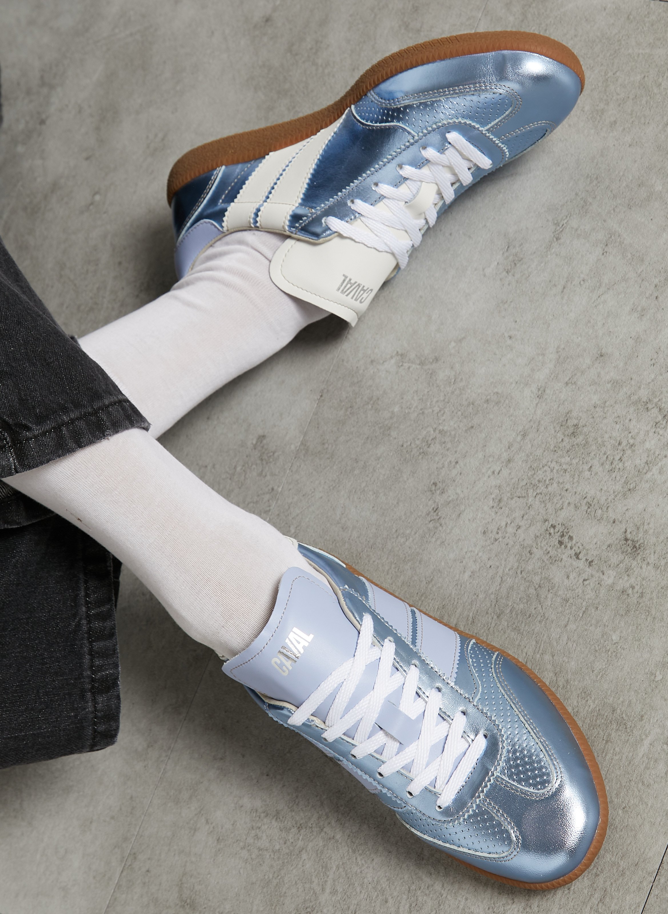 Low metallic leather trainers CAVAL Blue