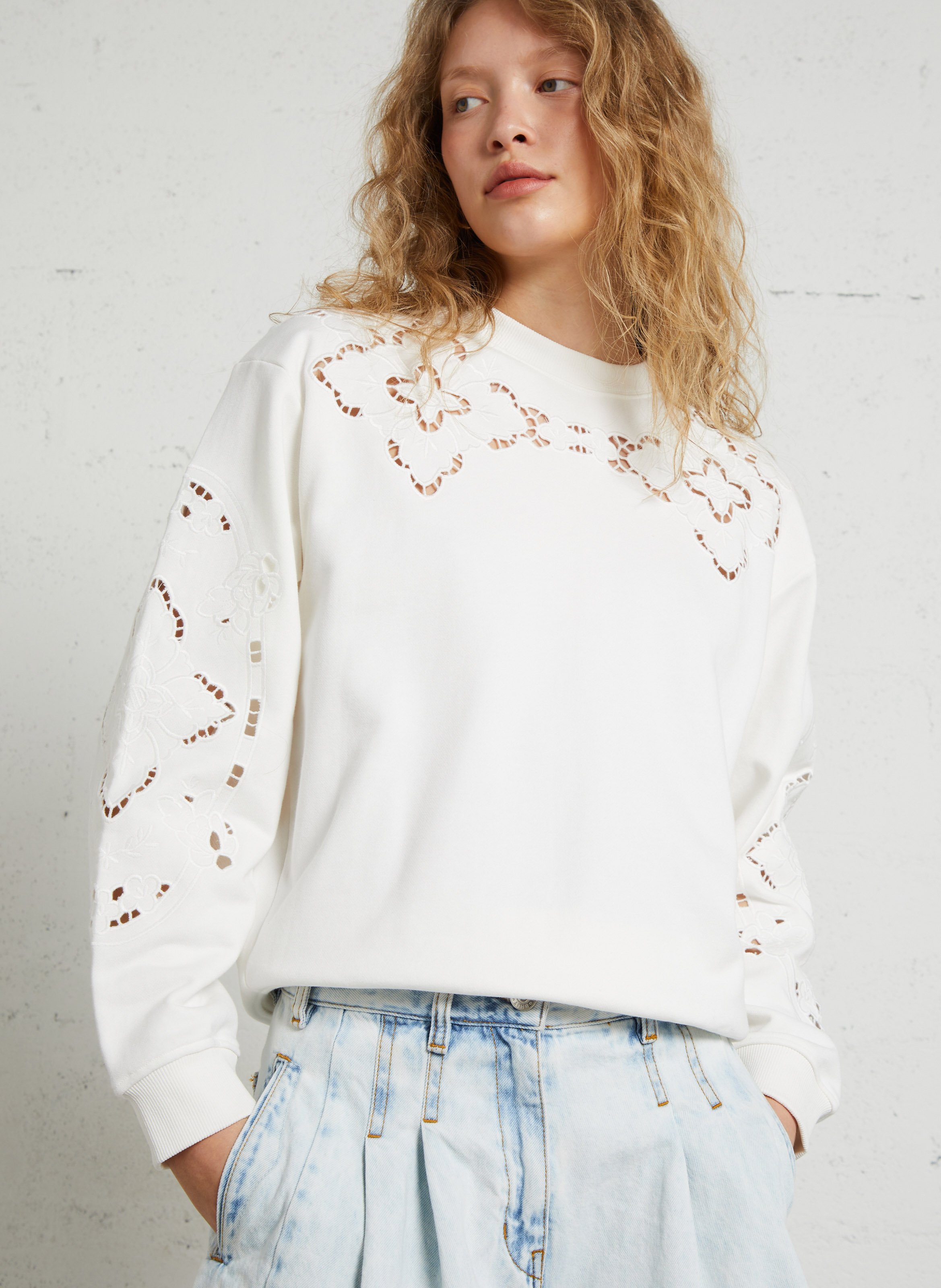 Oversized, katoenen sweater met ronde hals BERENICE Wit