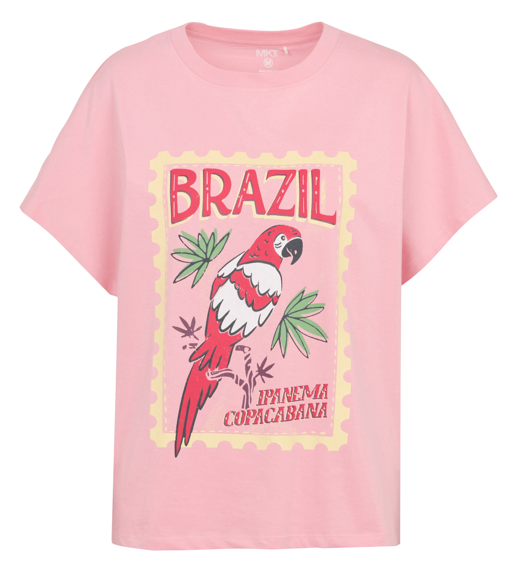 Straight round-neck cotton T-shirt with screen print MKT Pink