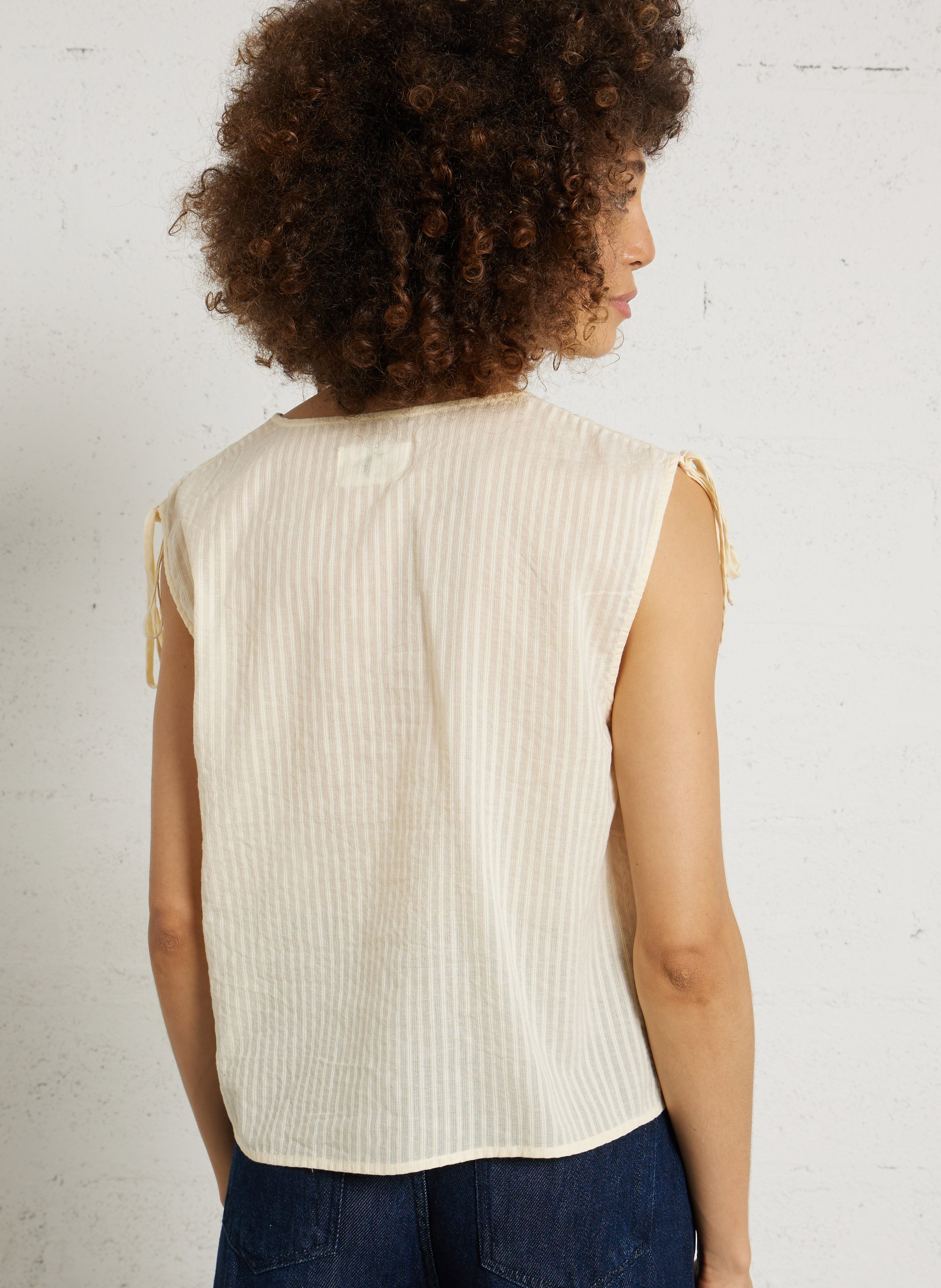 Top col V sans manches en coton DES PETITS HAUTS Jaune