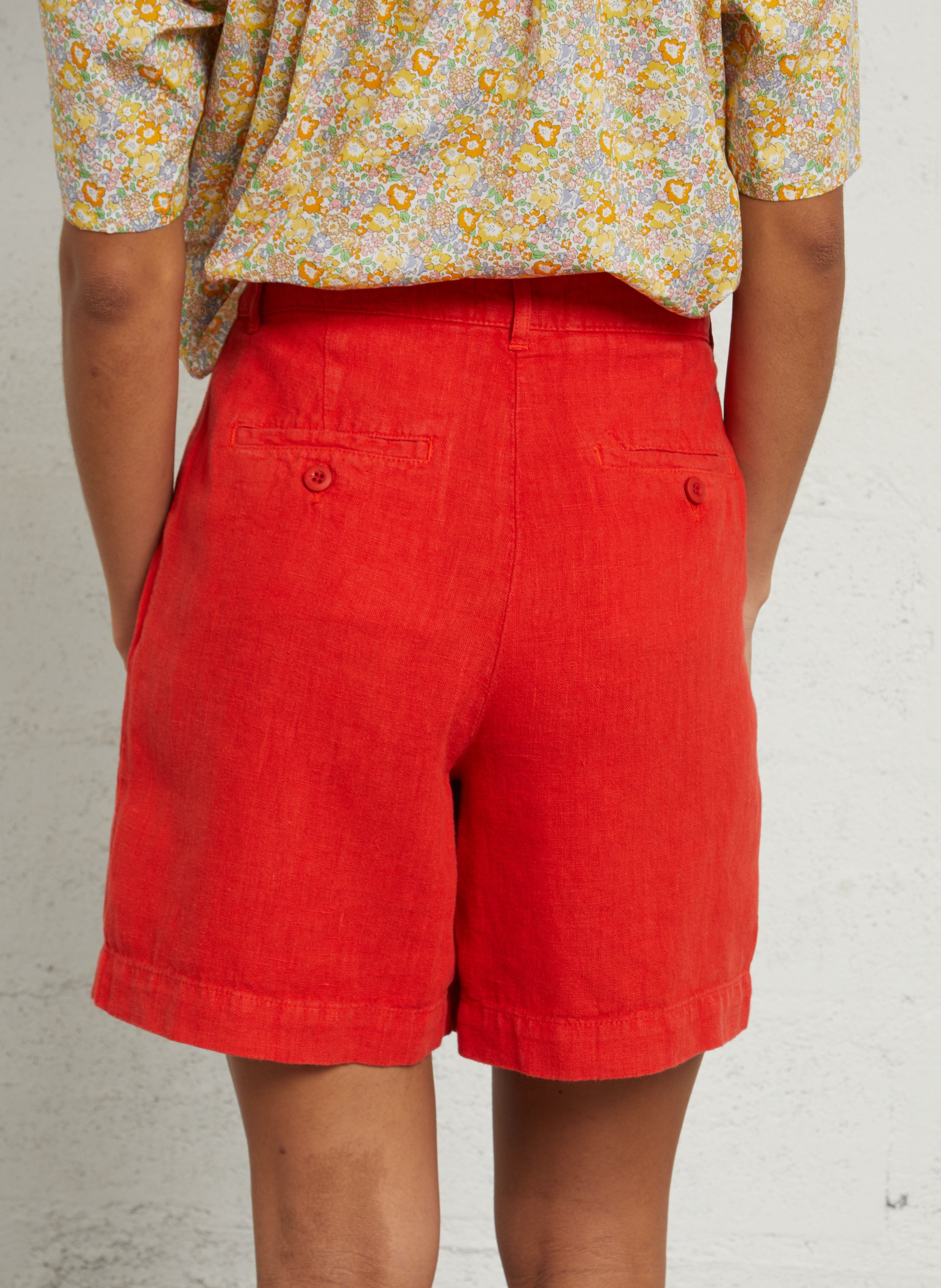 High-waisted linen shorts EMILE ET IDA Red