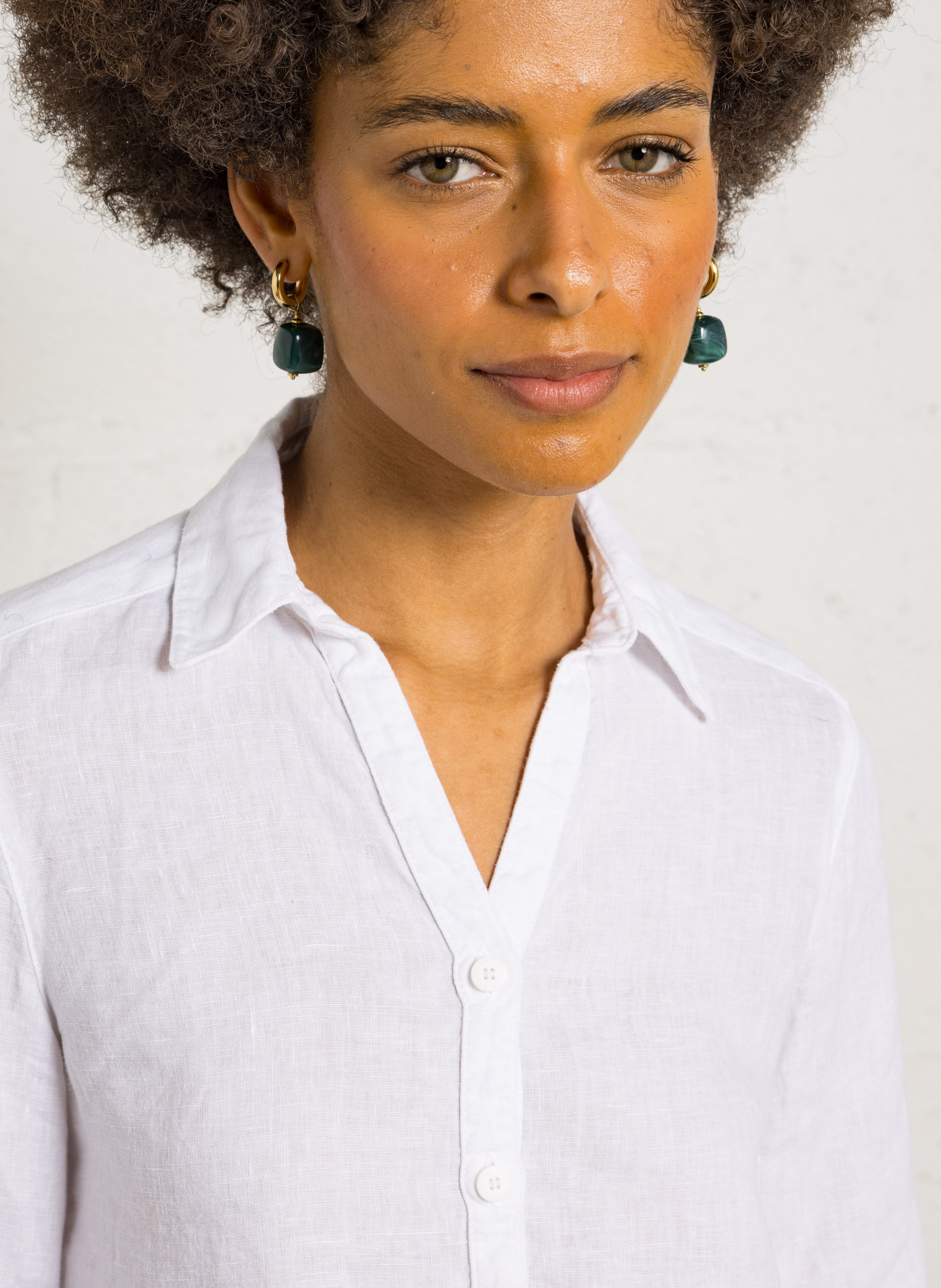 Straight V-neck linen shirt ARMOR LUX White