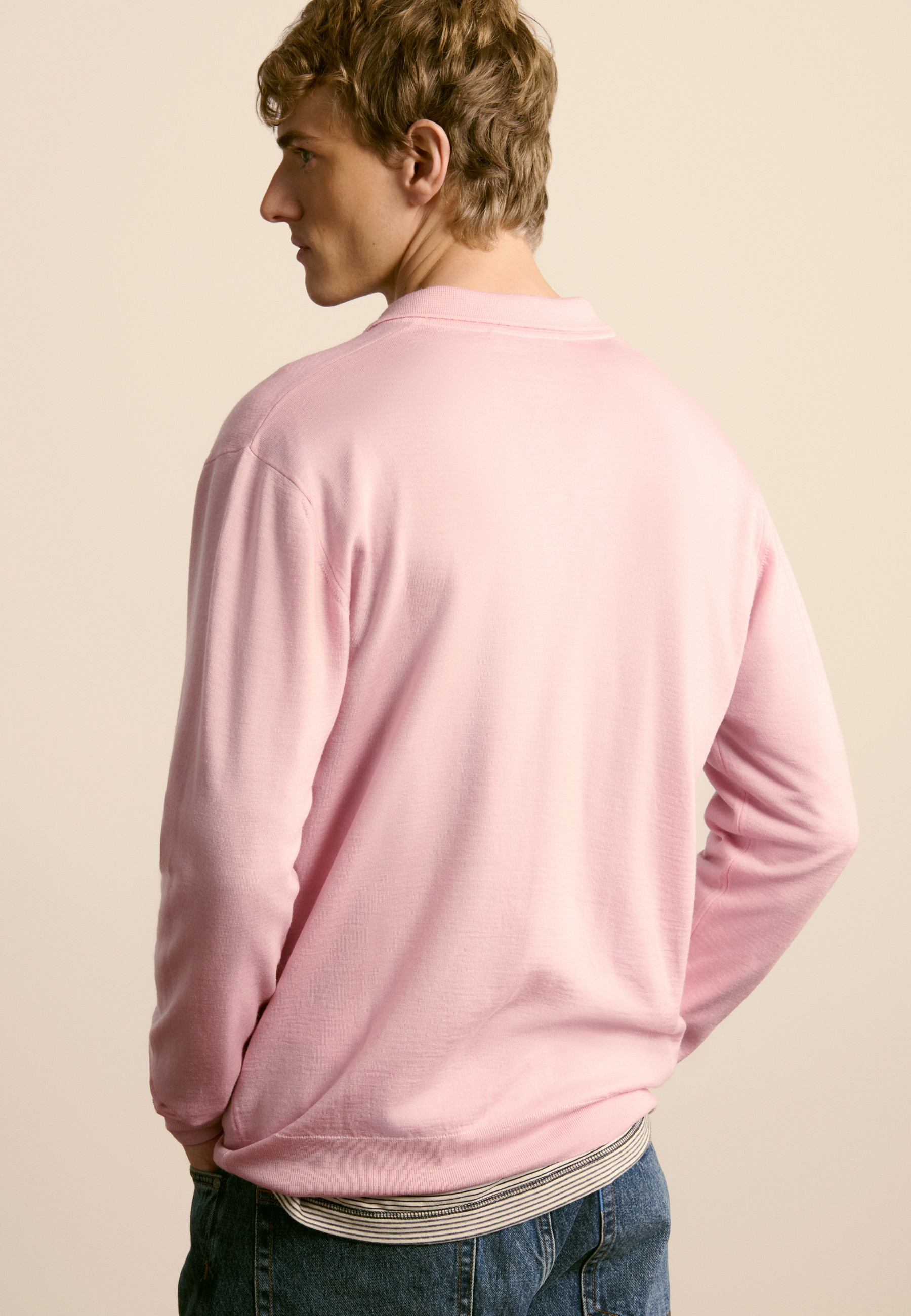 Long-sleeve Merino wool polo MAISON MONTAGUT Pink