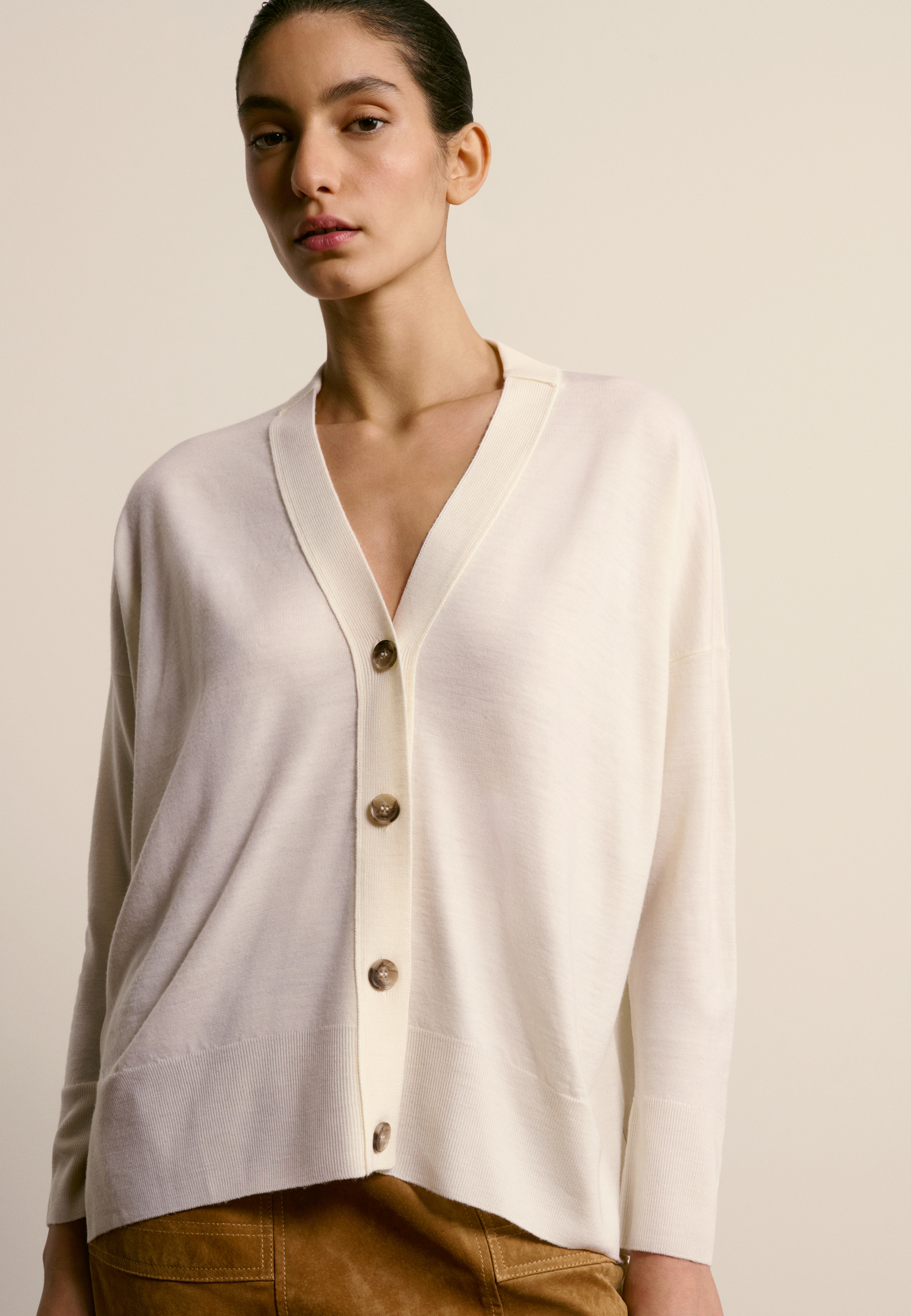 Buttoned Merino Wool Cardigan MAISON MONTAGUT White