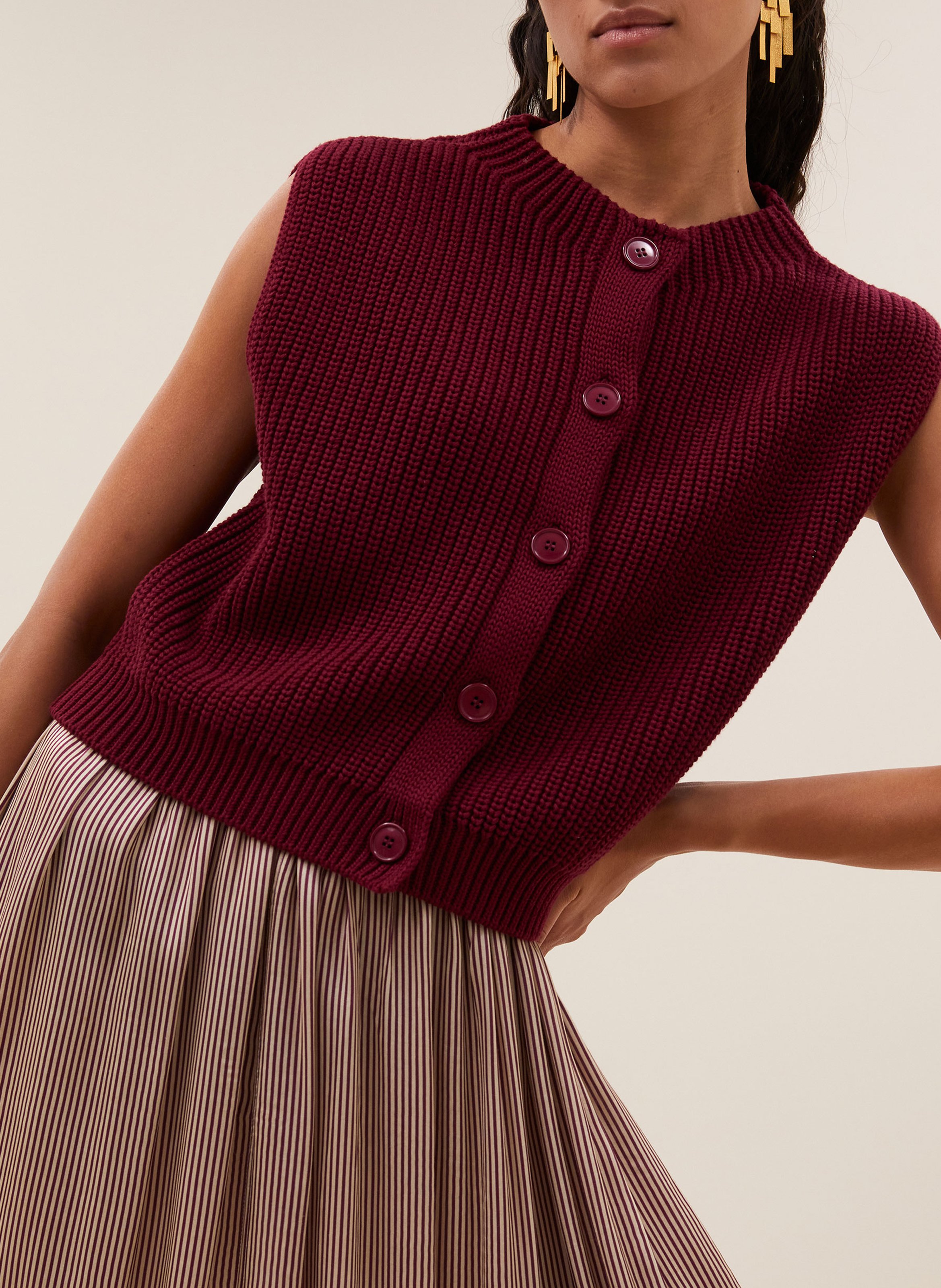 Katoenen vest met ronde hals BY BAR Rood