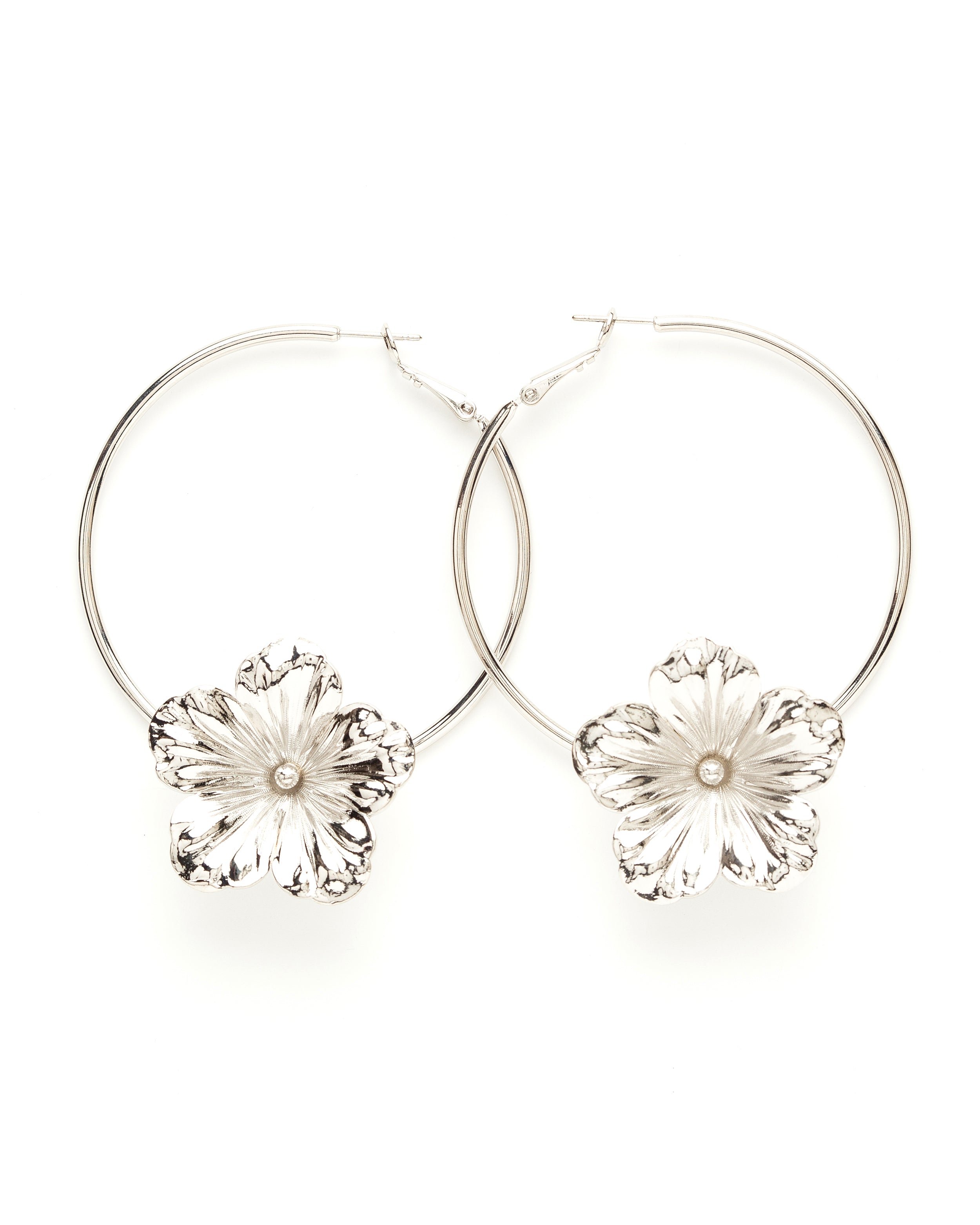 Flower-shaped gold-plated hoop earrings MONSIEUR SIMONE Silver