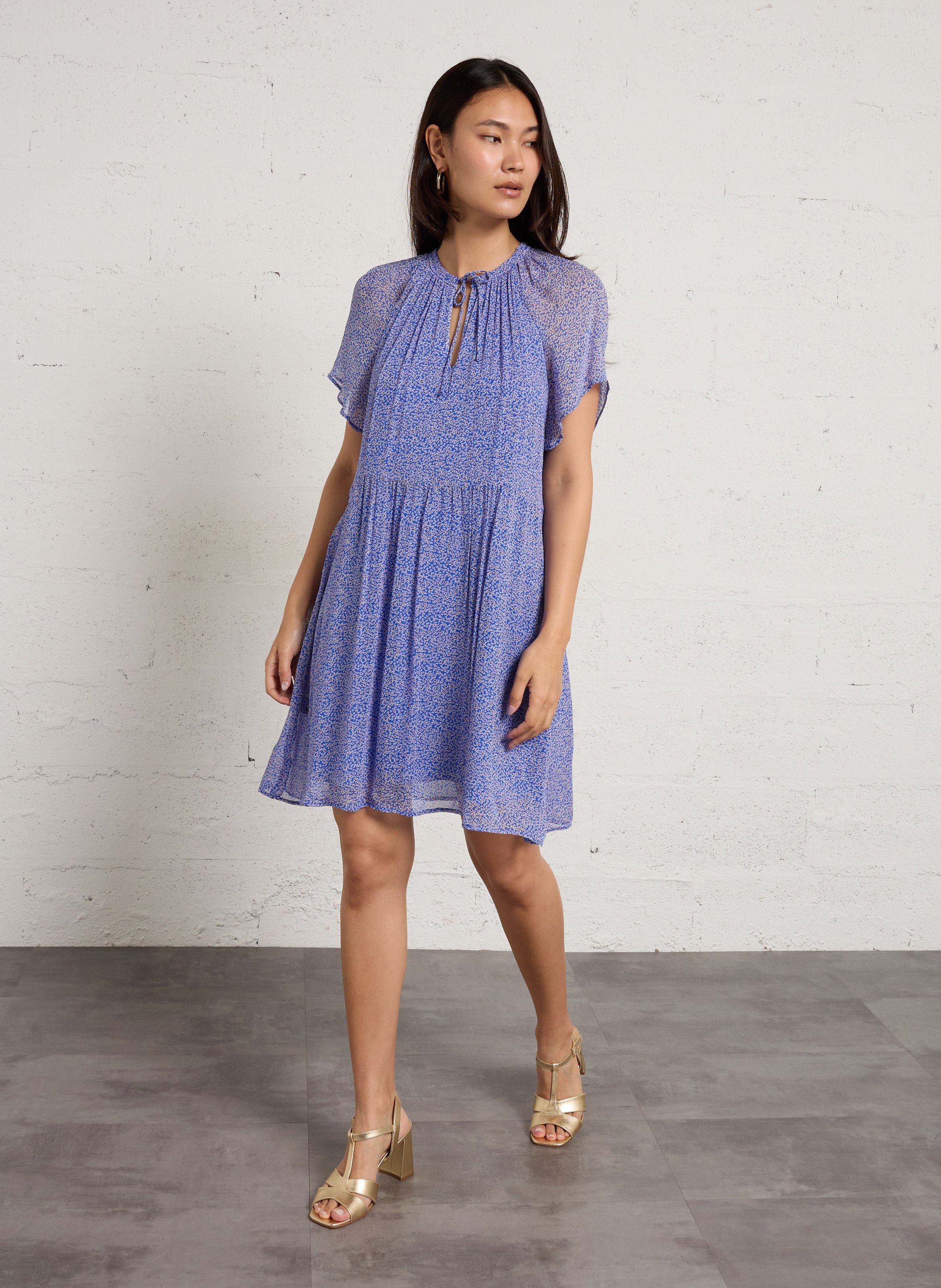 Korte jurk met print en ronde hals MAISON 123 Blauw