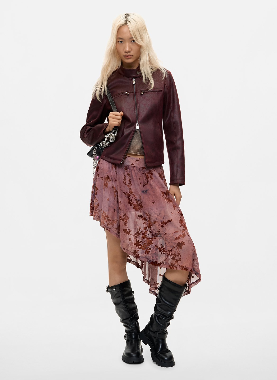 Round neck zip-up solid jacket DESIGUAL Red