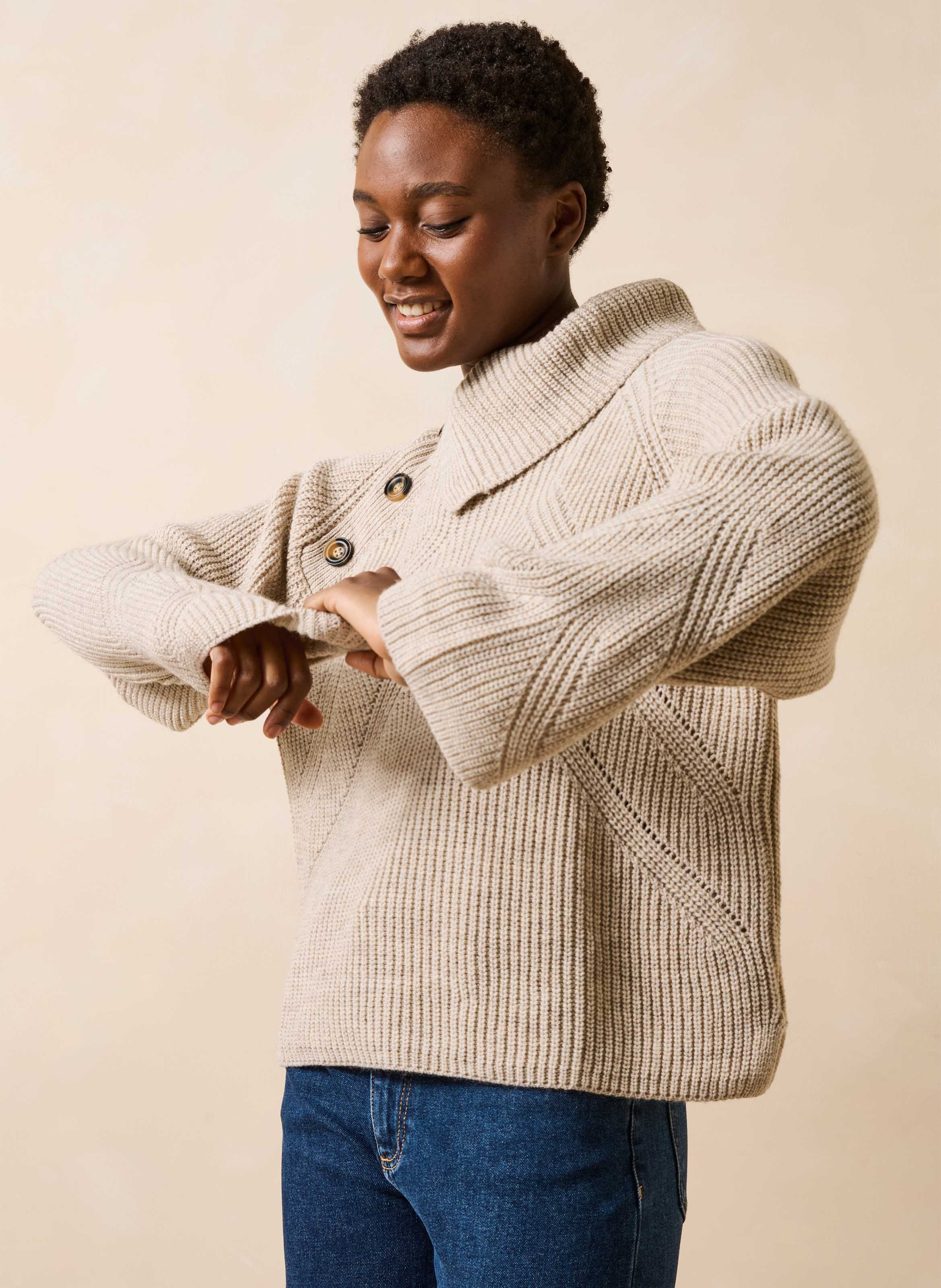 Pull ample en laine mélangé LA FEE MARABOUTEE Beige