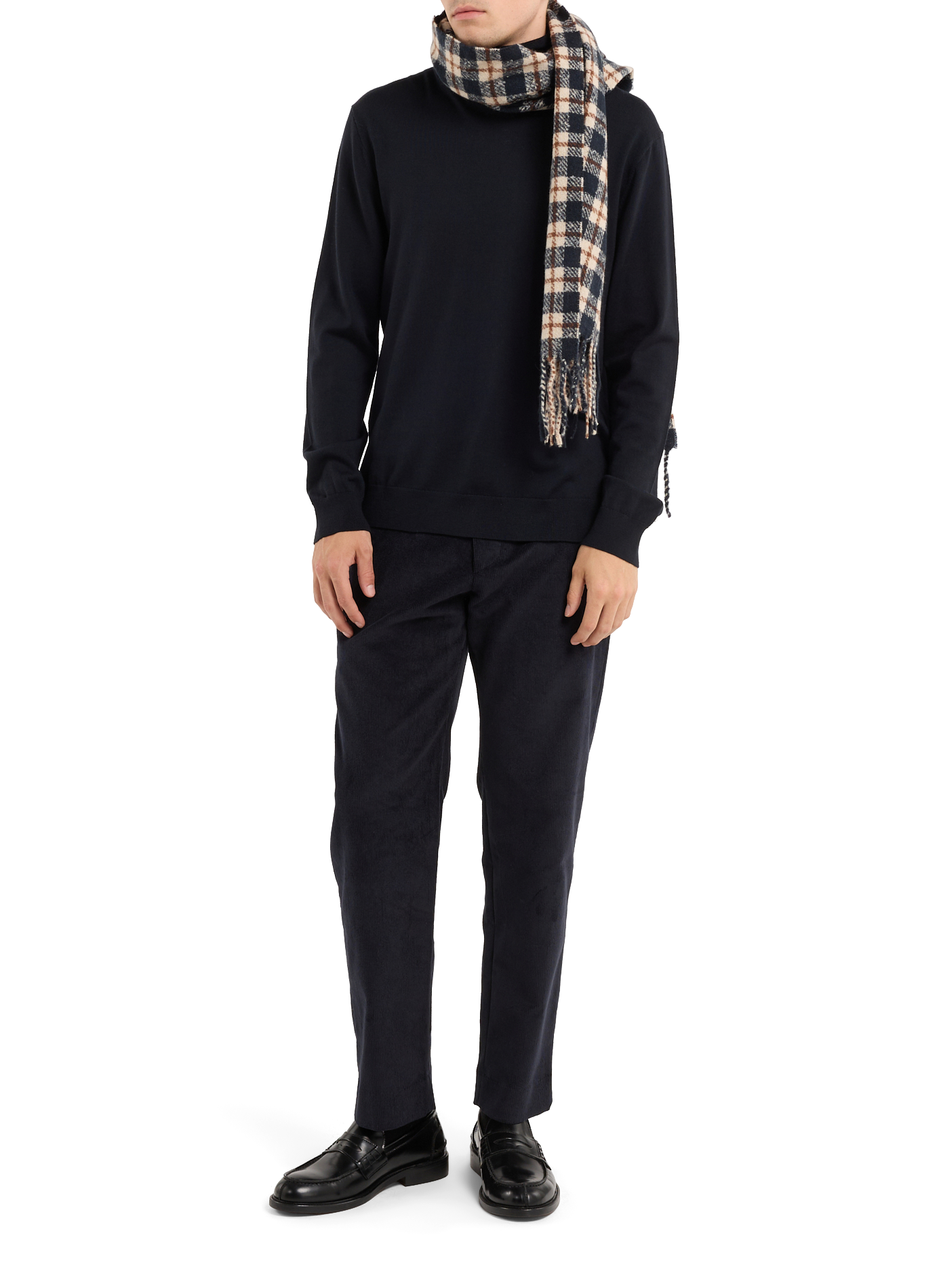 Fluffy checkered long scarf SAISON 1865 Blue