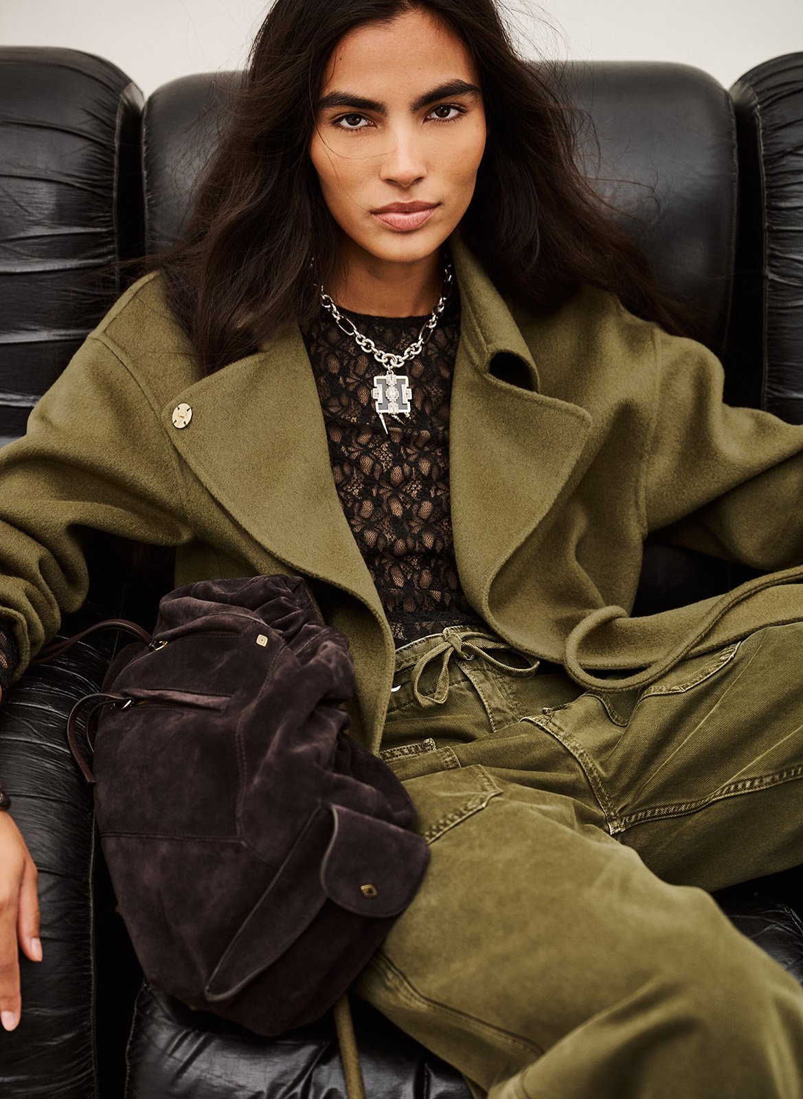 Taillierter Mantel aus Wollmischung BA&SH Khaki
