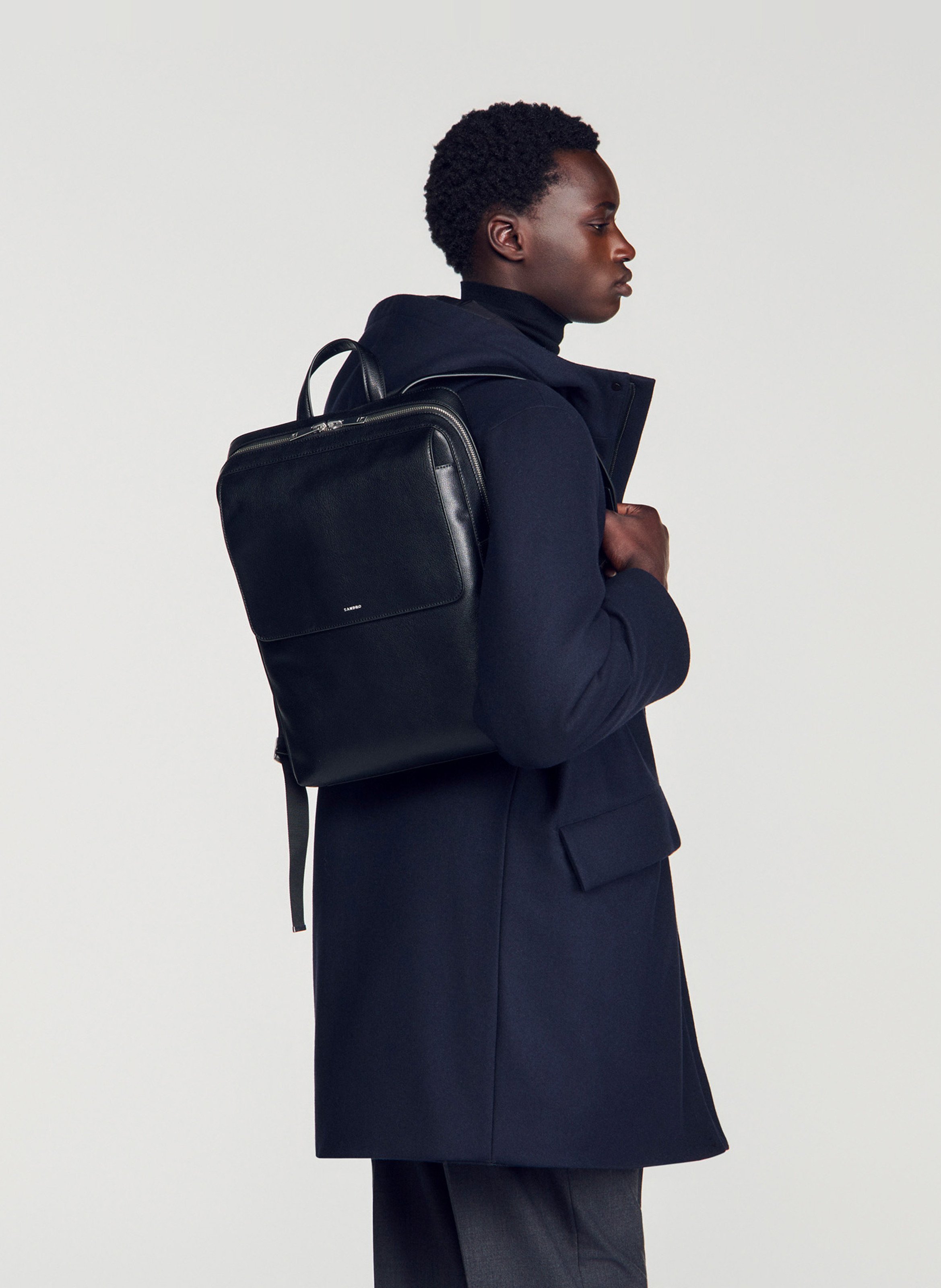 Sac à dos à rabat zippé uni SANDRO Noir
