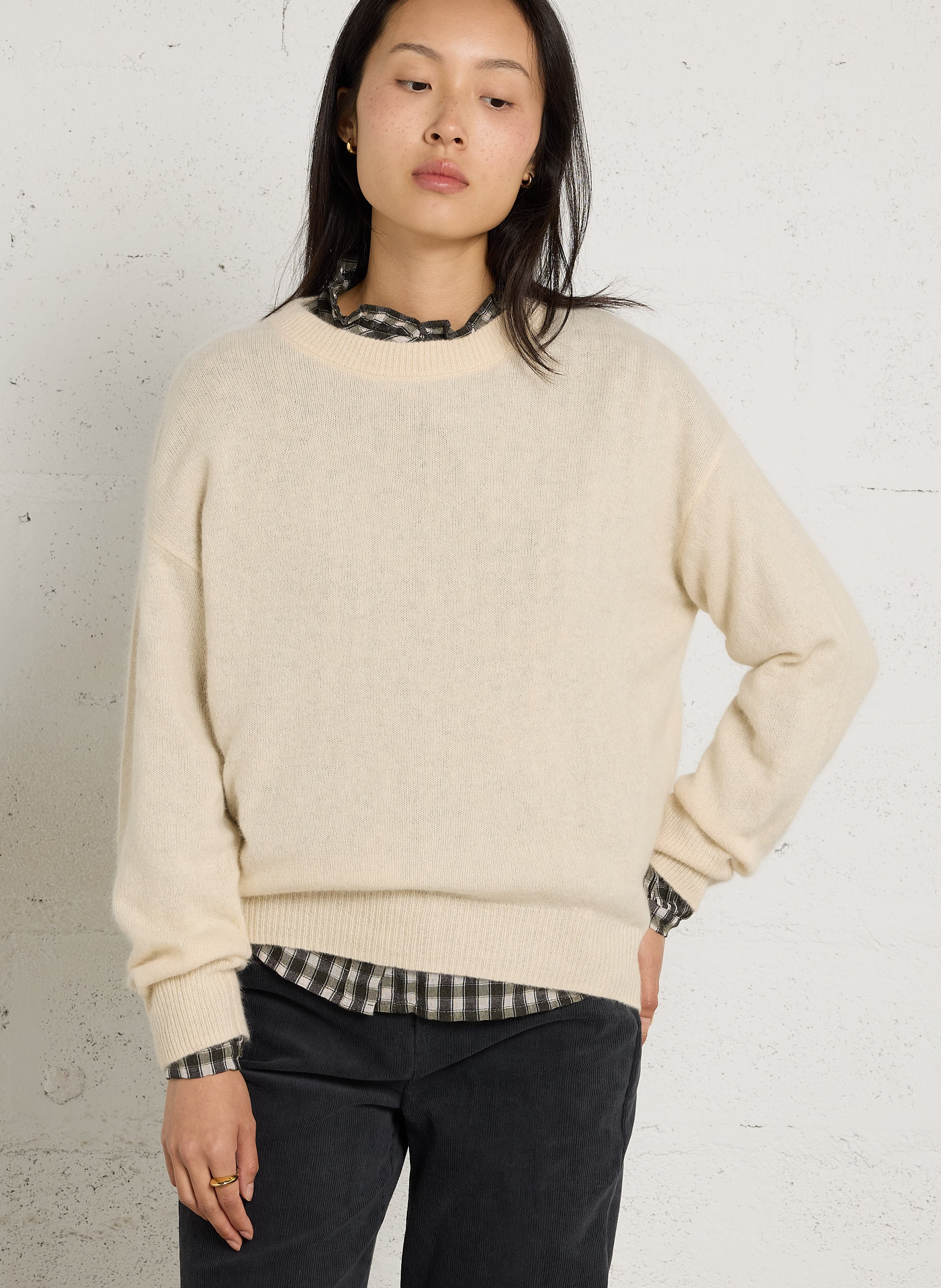 Straight-fit trui van wolmix met ronde hals MAJESTIC FILATURES