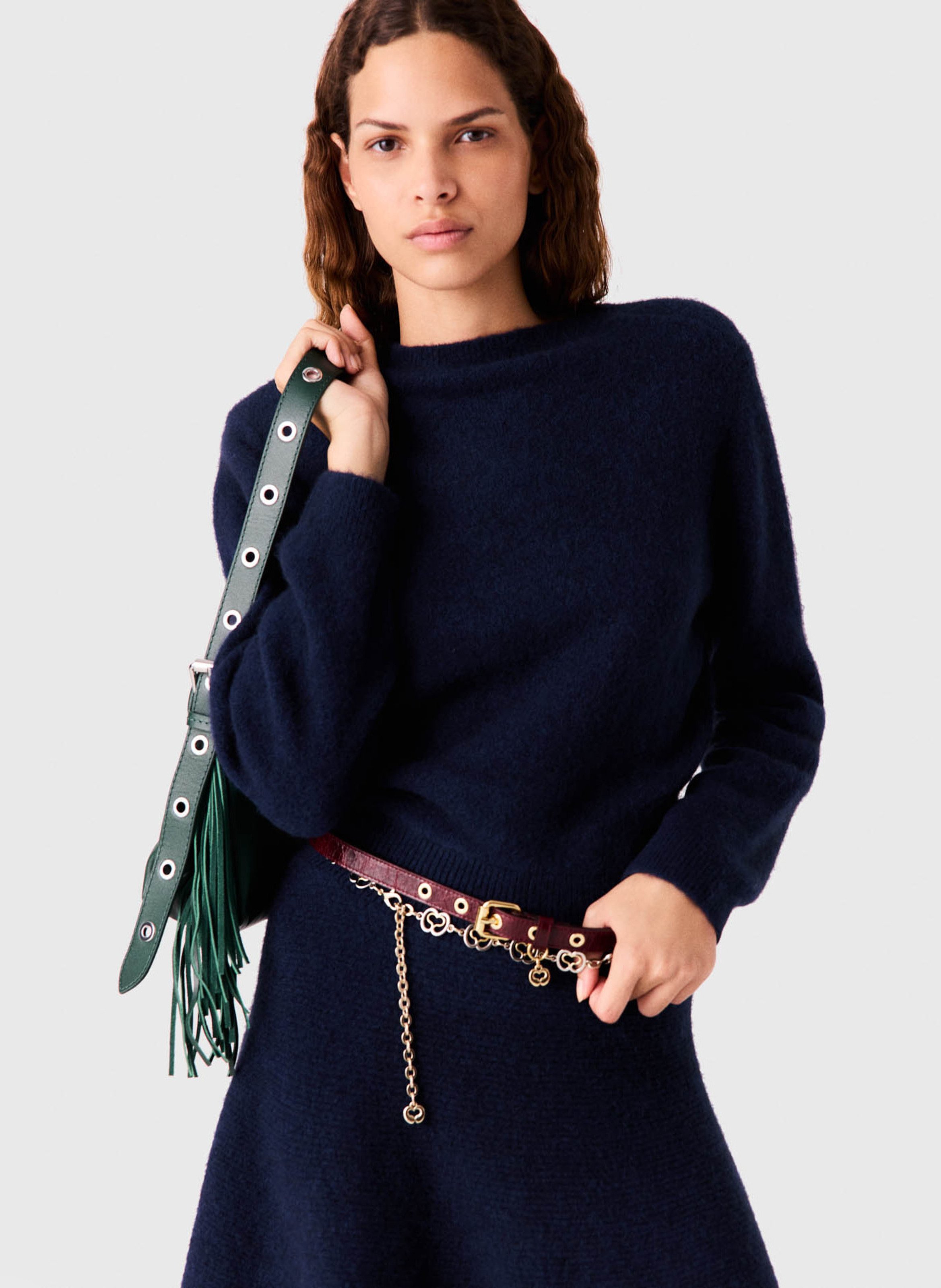 Robe courte évasée en laine mélangée MAJE Bleu