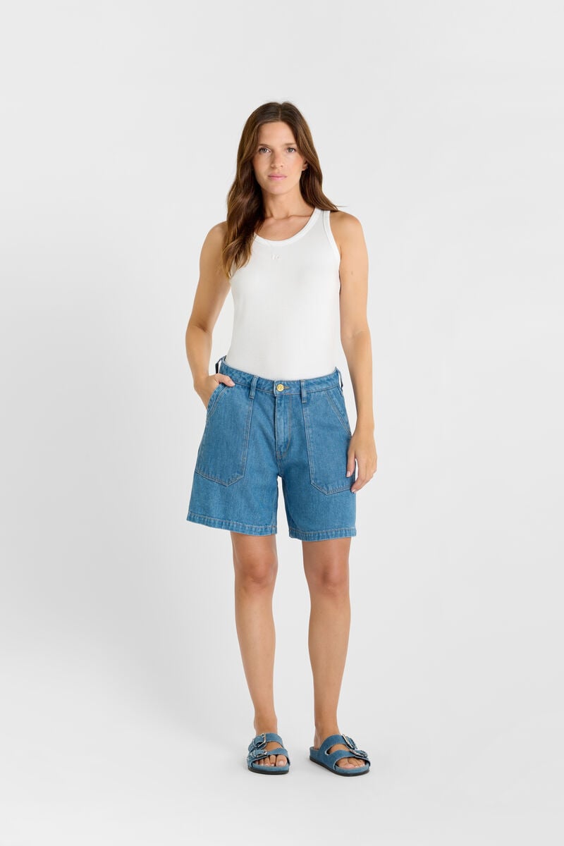Short zippé taille haute en jeans LE TEMPS DES CERISES Bleu