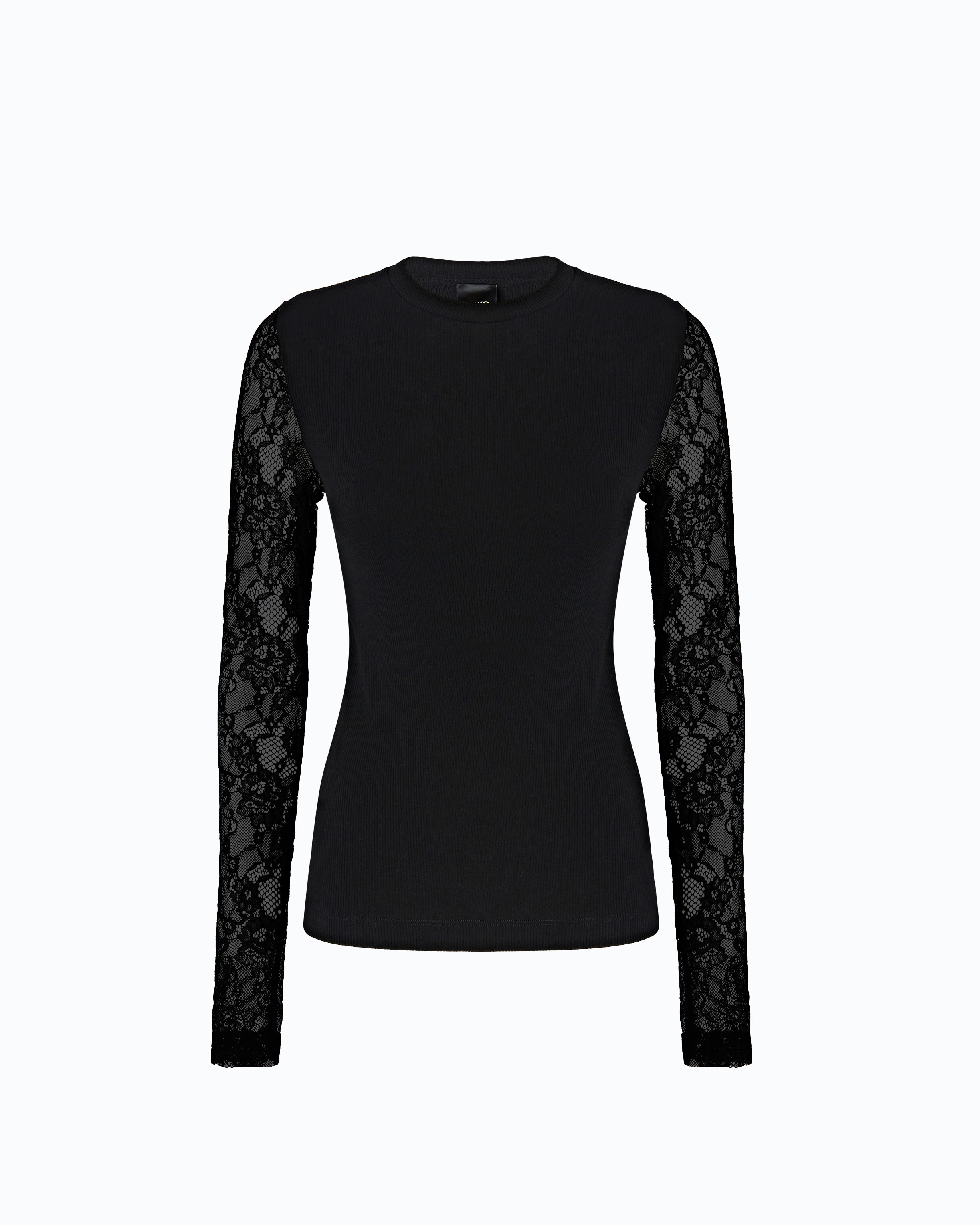 T-shirt côtelé avec manches en dentelle PINKO Noir