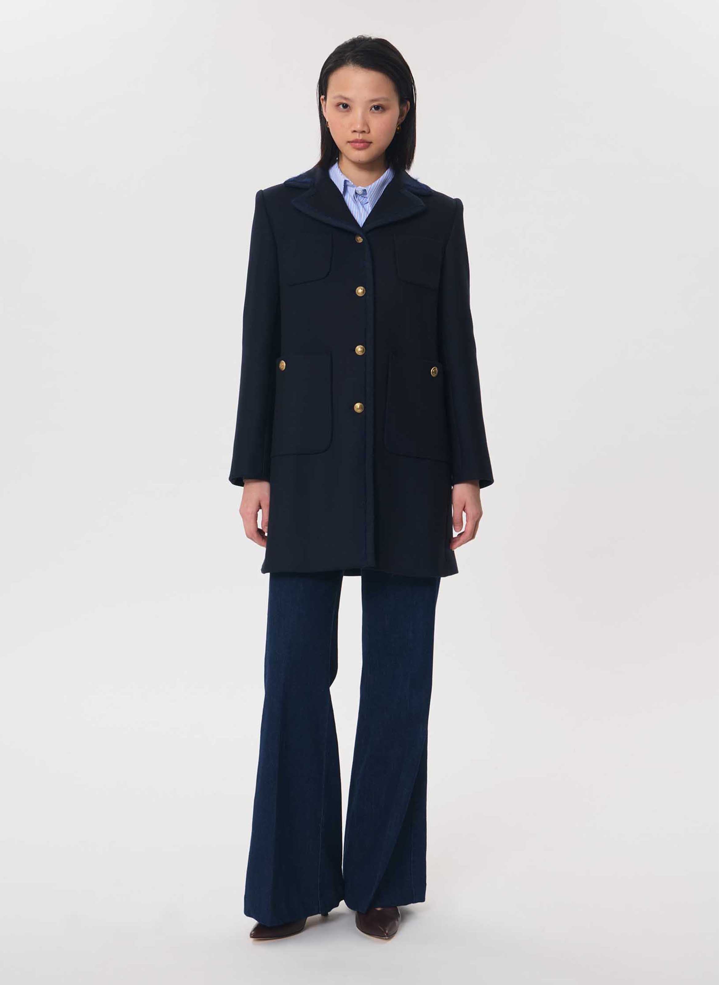 Manteau droit boutonné en laine mélangée TARA JARMON Bleu